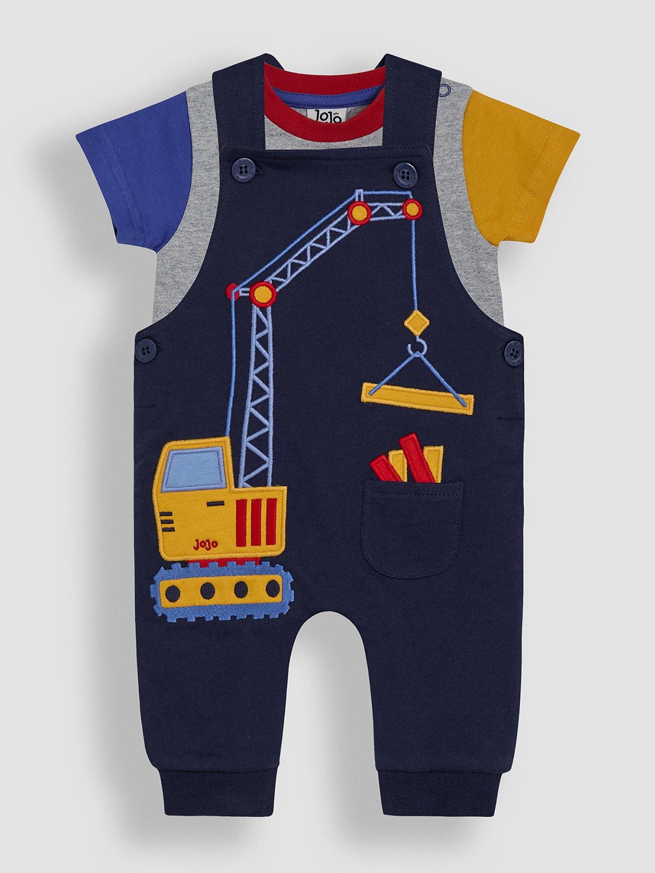 undefined Baby Boys 2-piece Crane Applique Dungarees & T-shirt Set - Navy