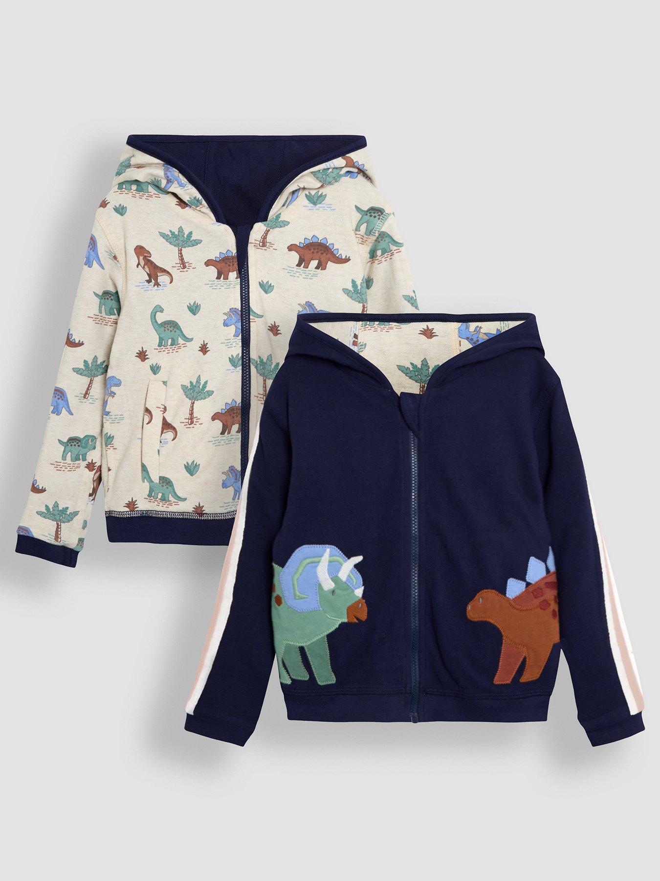 undefined Boys Dino Applique Reversible Textured Hoodie - Navy