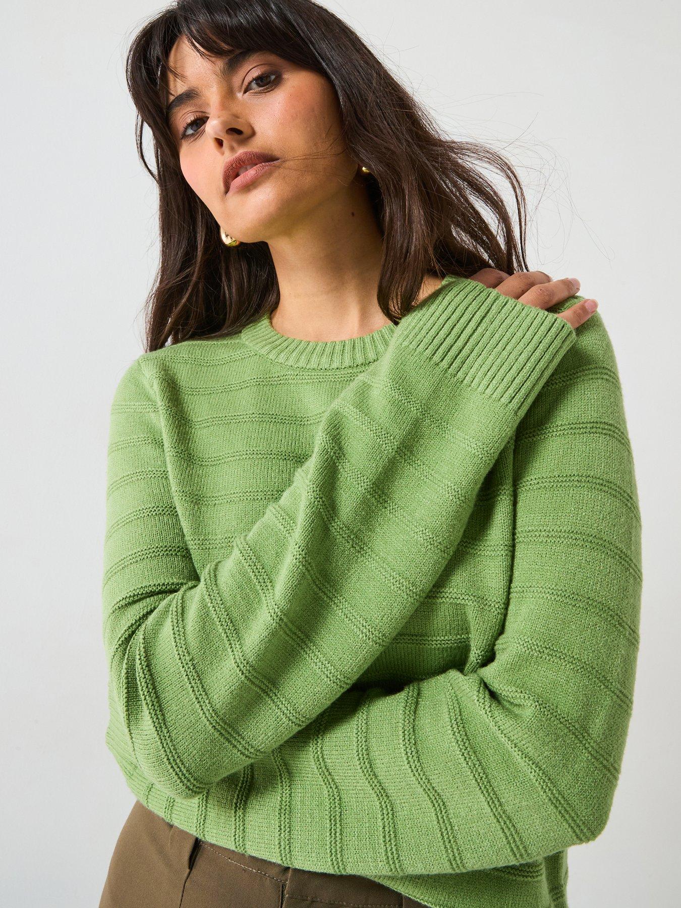 V by Very Classic Comfort Crew Neck Stitch Interest Jumper - Green