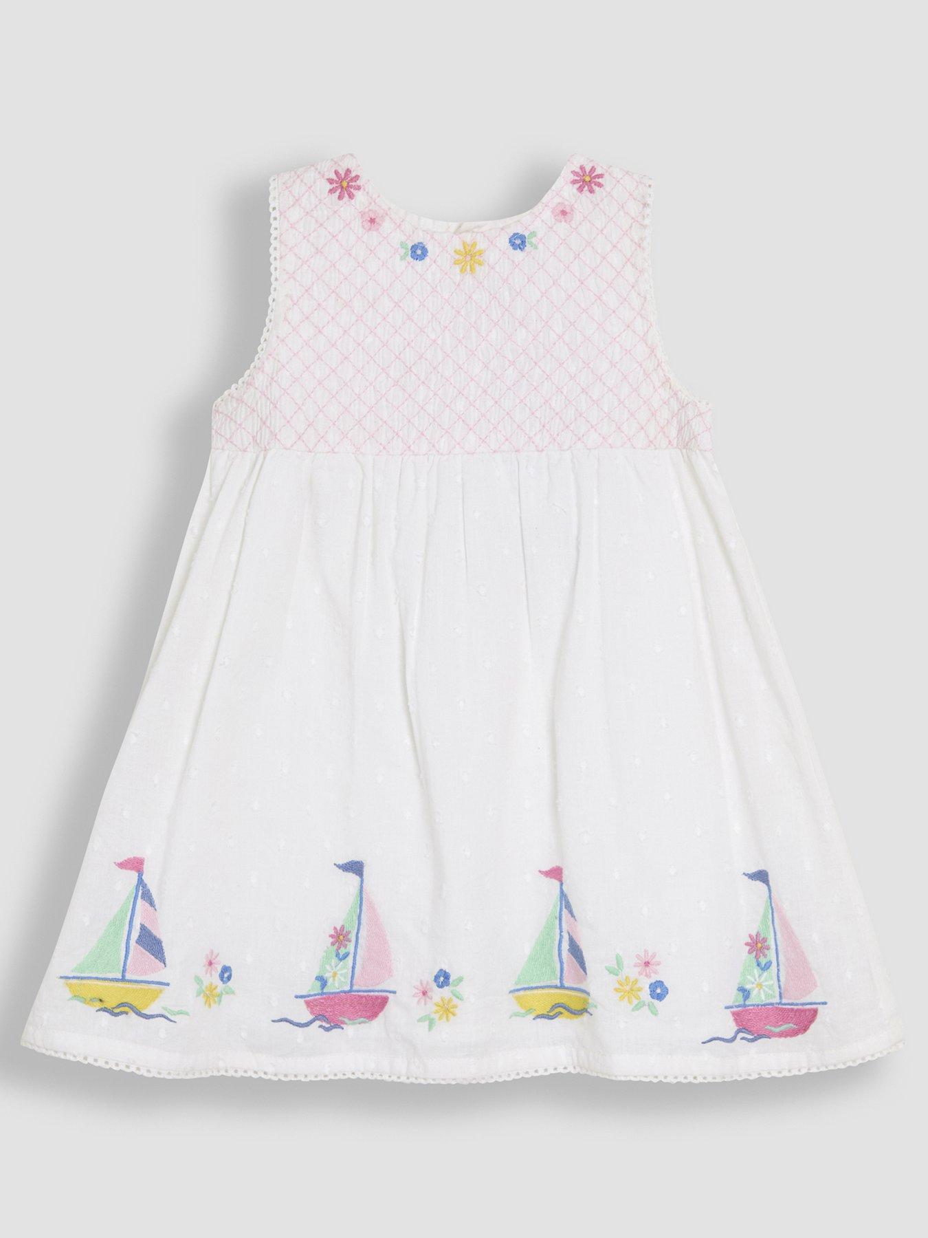Image 3 of 5 of JoJo Maman Bebe Baby Girls Boat Applique Baby Dress - White