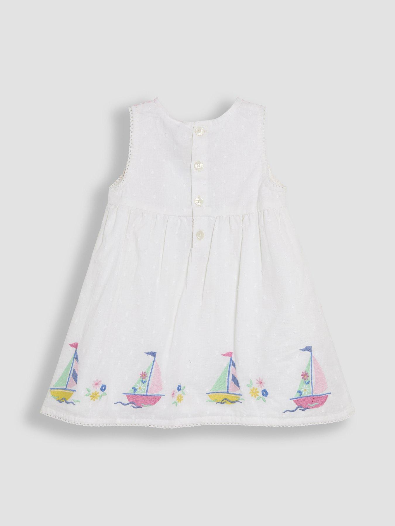 Image 4 of 5 of JoJo Maman Bebe Baby Girls Boat Applique Baby Dress - White