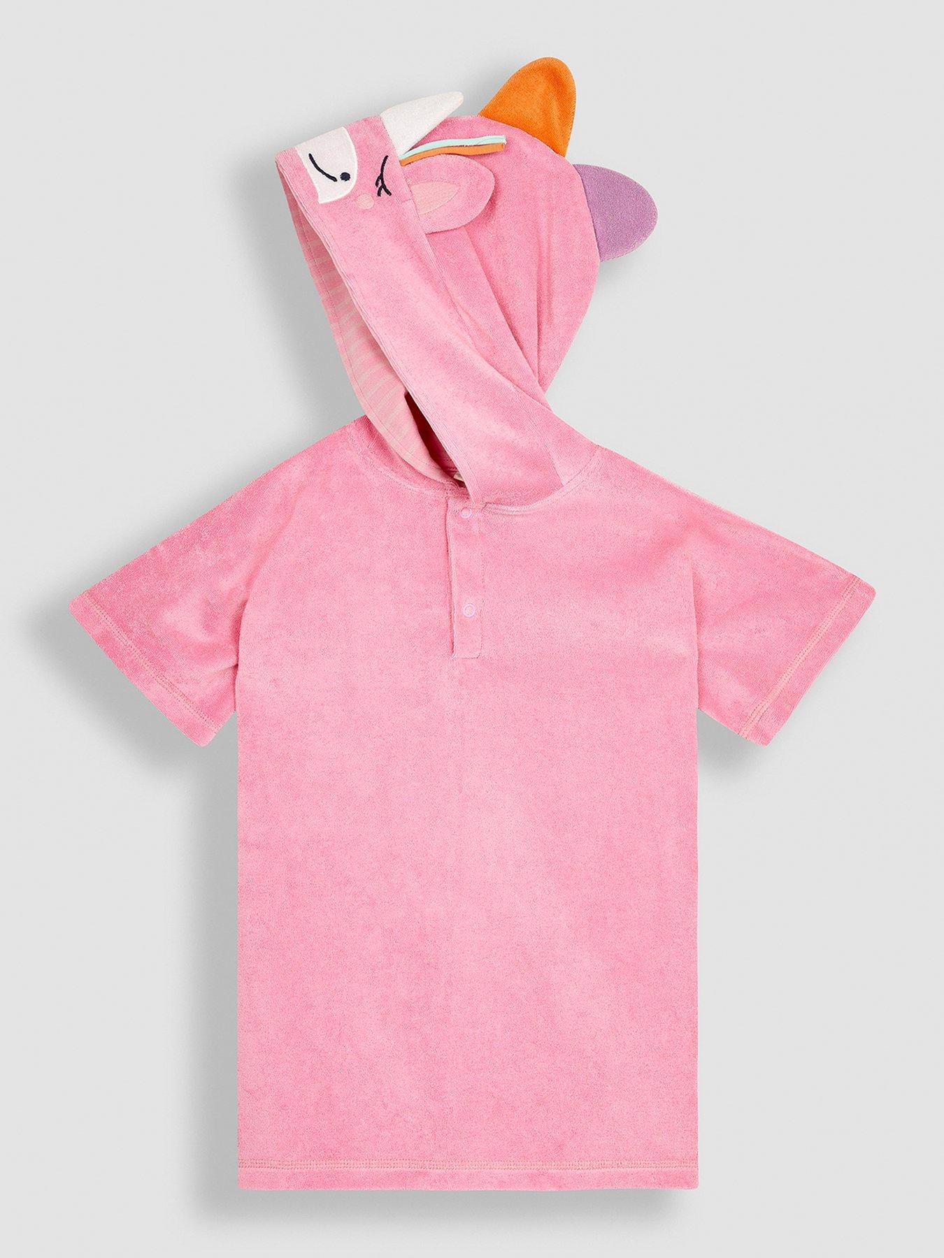 undefined Girls Unicorn Towelling Hooded Poncho - Pink