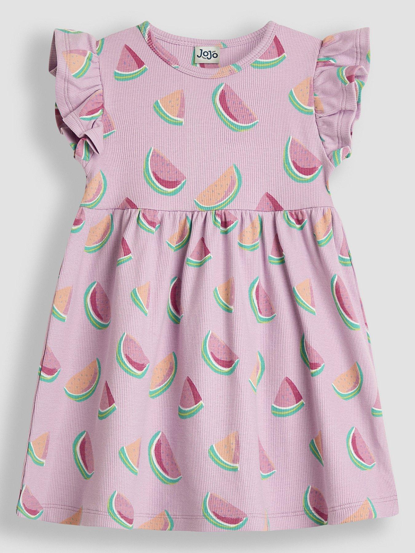 undefined Girls Watermelon Ruffle Sleeve Tiered Dress - Purple