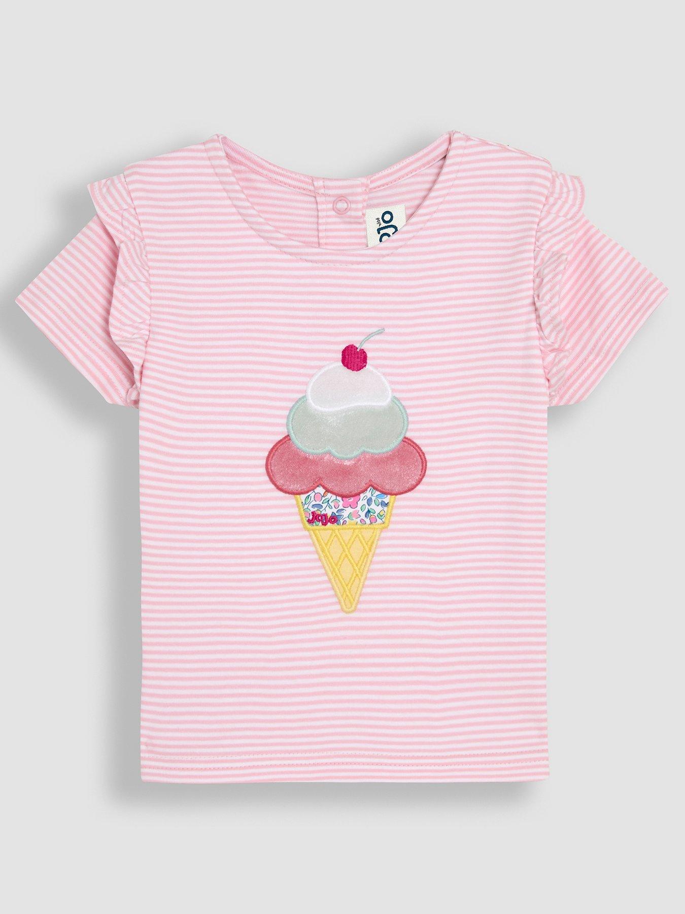 undefined Girls Ice Cream Applique Frill Shoulder T-Shirt - Pink
