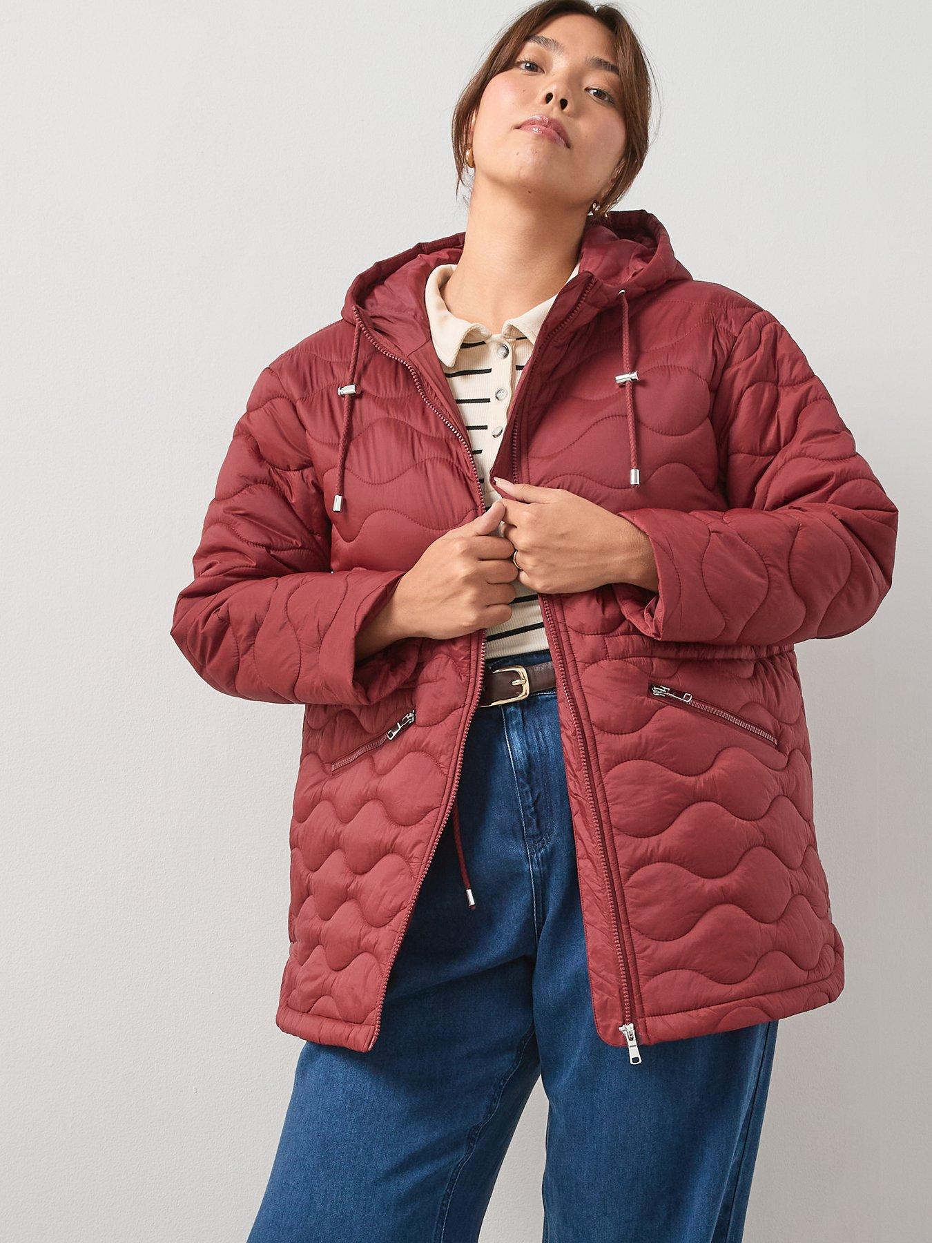 V by Very Curve Quilted Cinched Waist Coat - Red