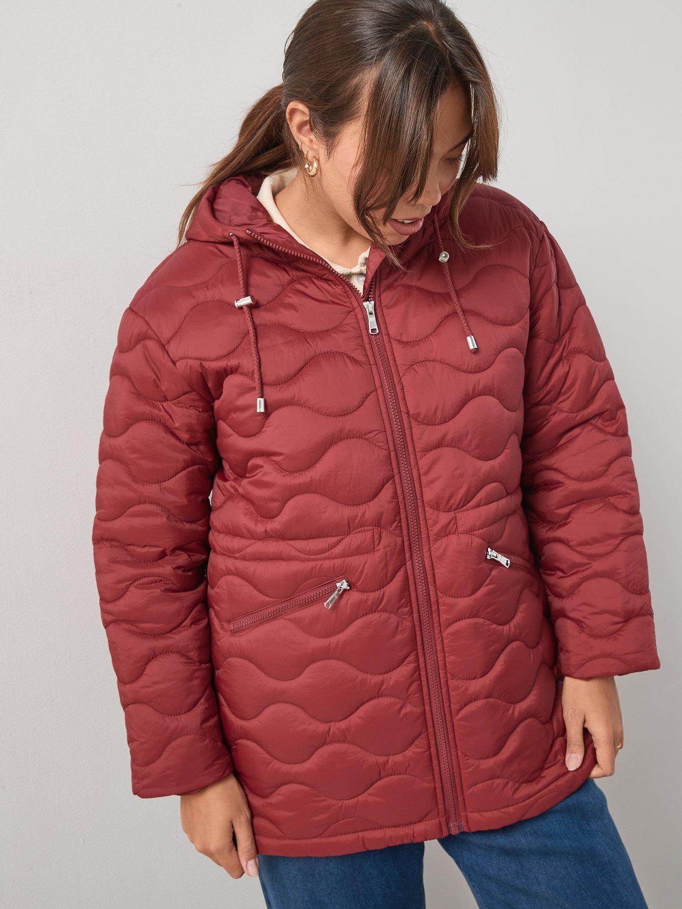 Image 6 of 6 of V by Very Curve Quilted Cinched Waist Coat - Red