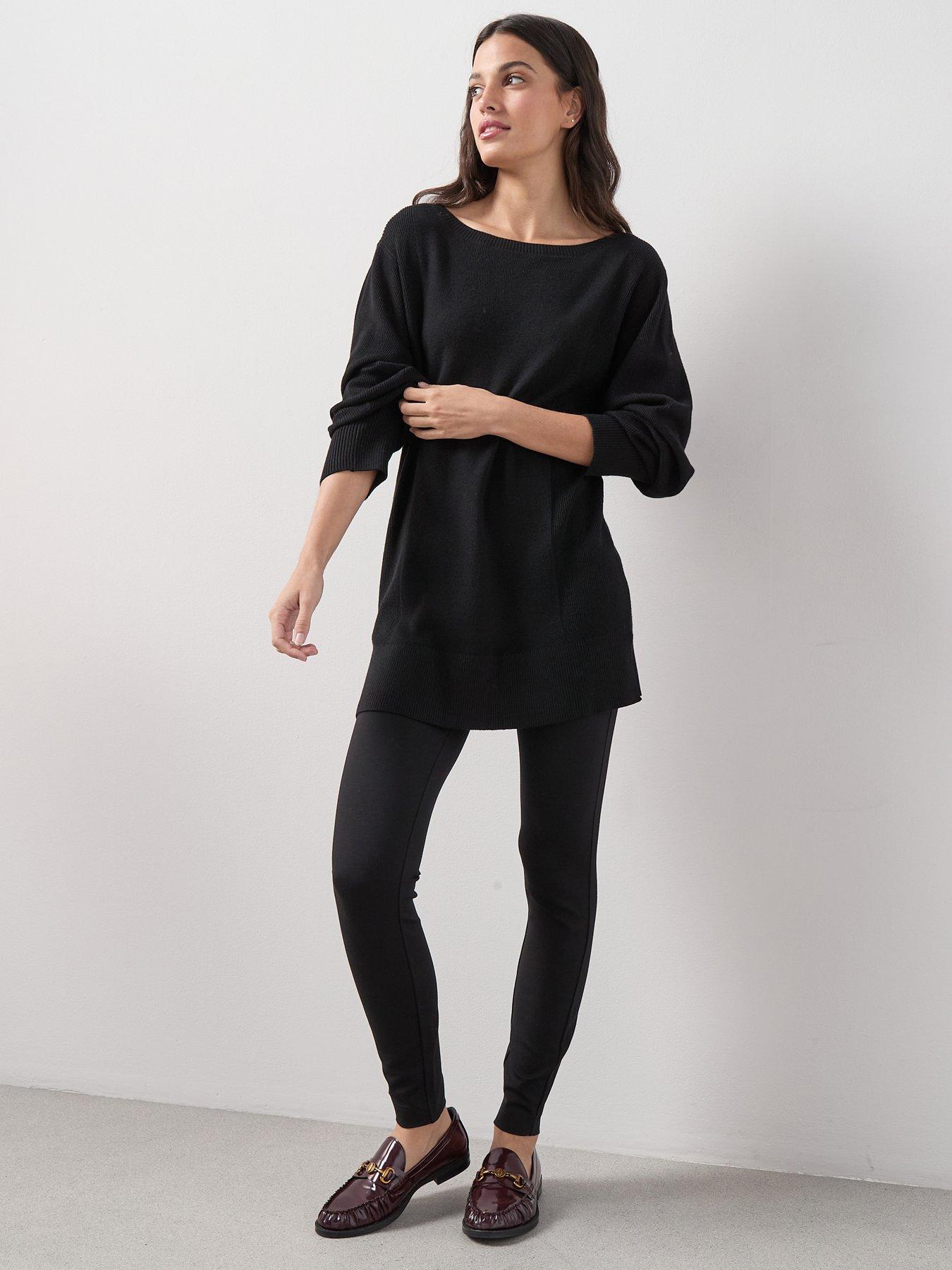The Very Collection Classic Comfort Slash Neck Wide Sleeve Longline Jumper - Black