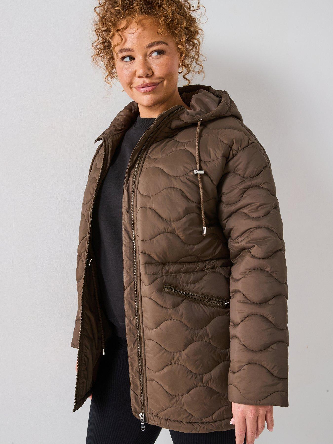 undefined Quilted Cinched Waist Jacket - Khaki