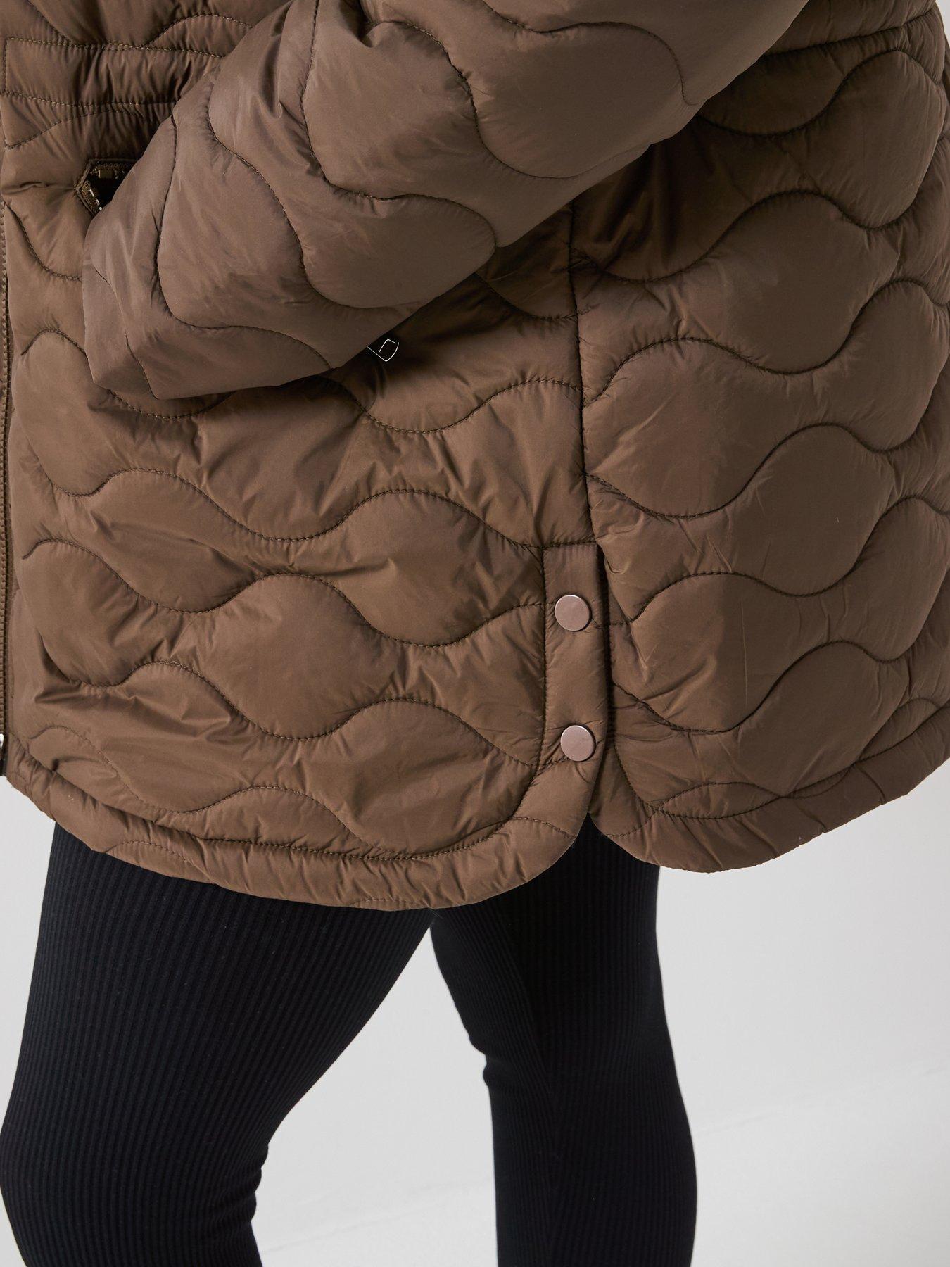 Image 4 of 6 of V by Very Curve Quilted Cinched Waist Jacket - Khaki