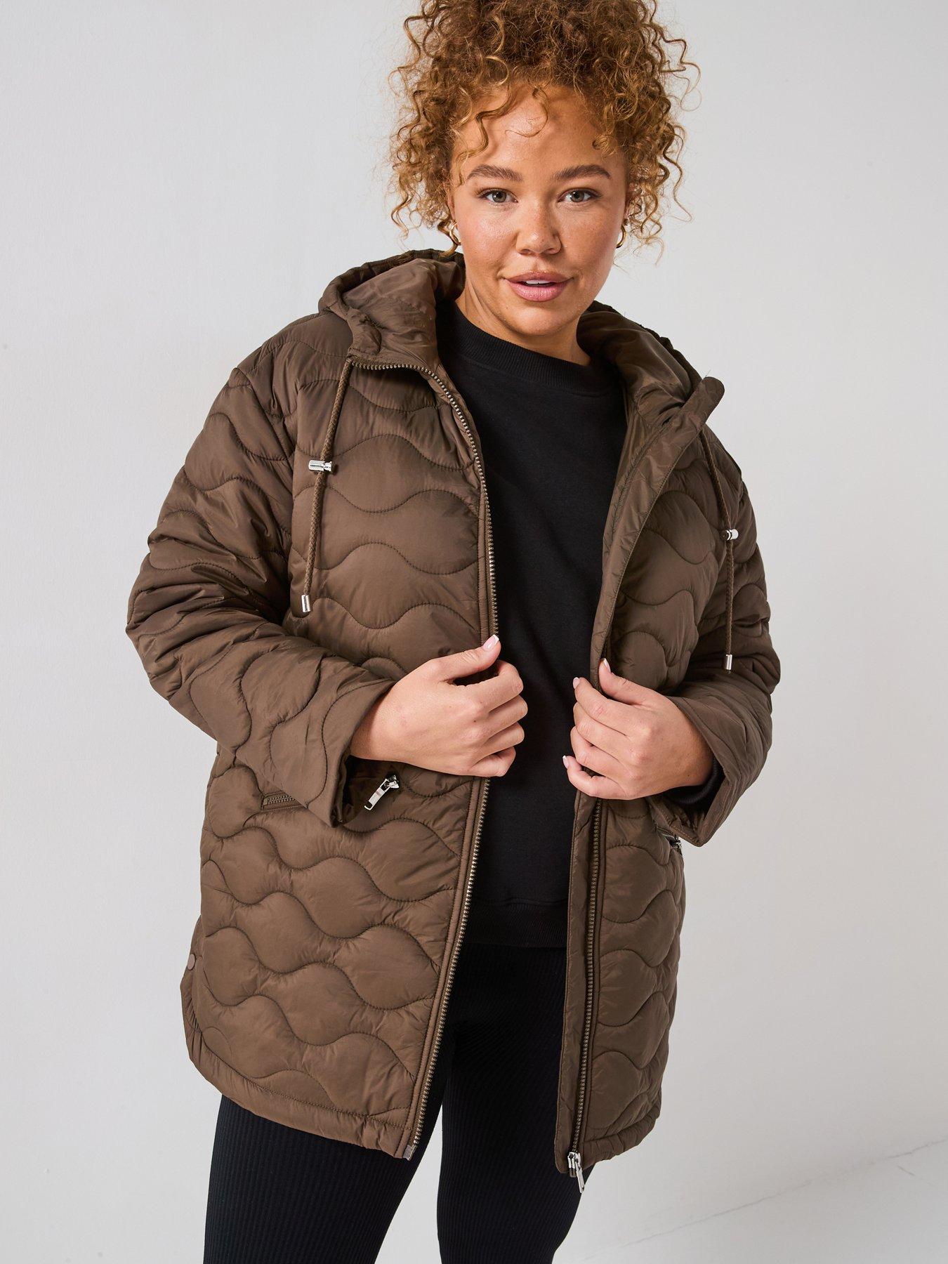 Image 5 of 6 of V by Very Curve Quilted Cinched Waist Jacket - Khaki