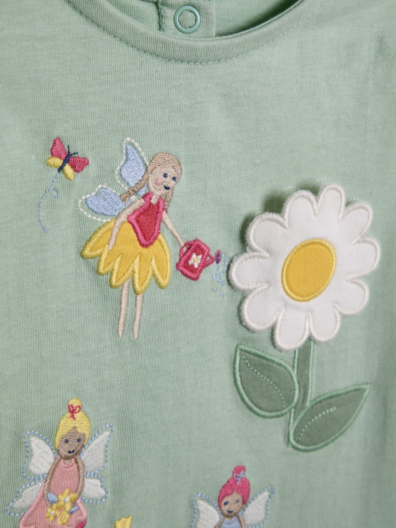 Image 2 of 5 of JoJo Maman Bebe Girls Fairy Applique Daisy Pocket T-Shirt - Green