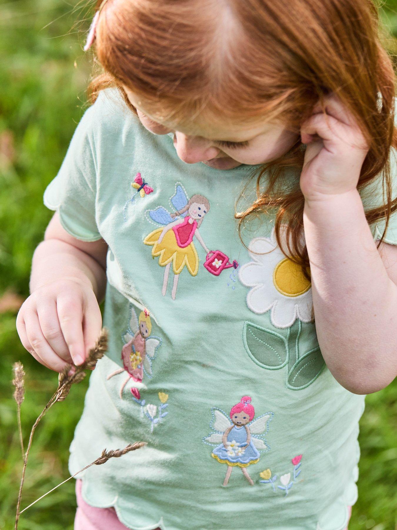 Image 5 of 5 of JoJo Maman Bebe Girls Fairy Applique Daisy Pocket T-Shirt - Green