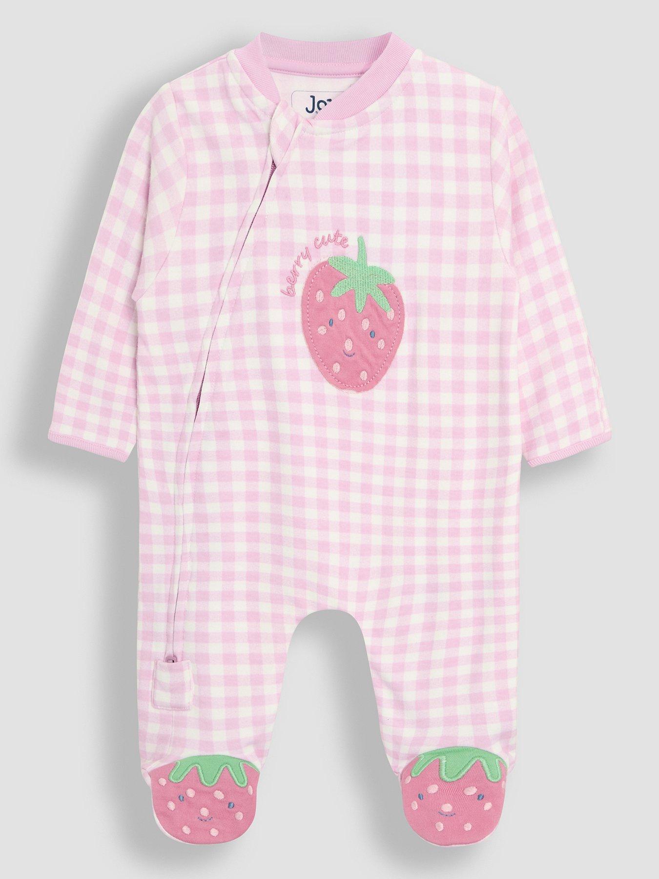 undefined Baby Girls Strawberry Gingham Applique Zip Sleepsuit - Pink