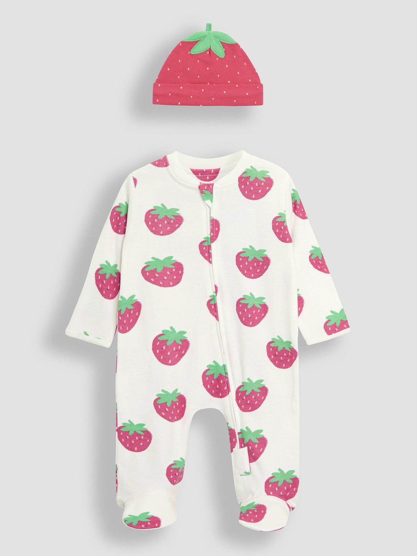 undefined Baby Girls 2-pack Strawberry Sleepsuit & Hat Set - White