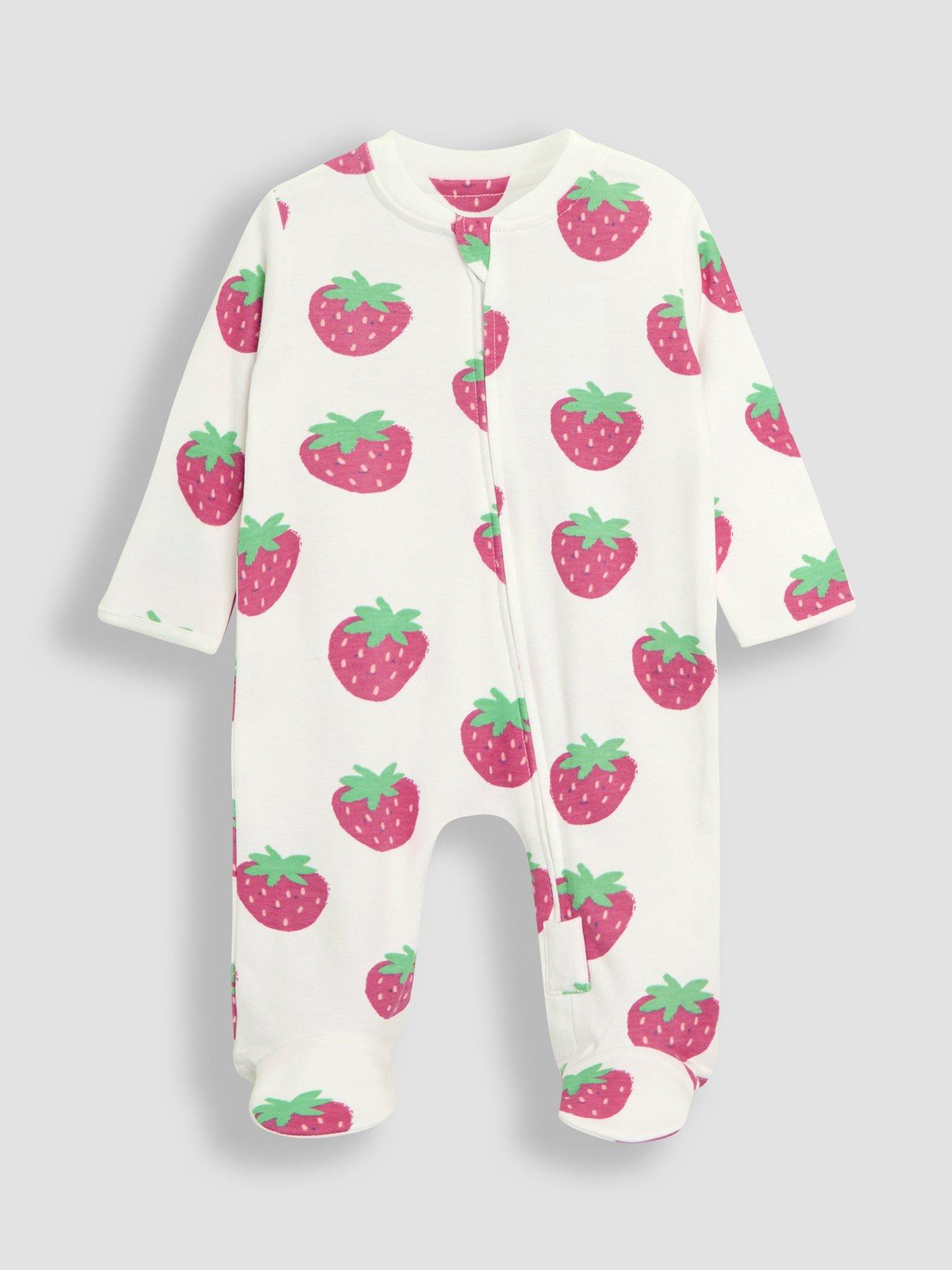 Image 2 of 4 of JoJo Maman Bebe Baby Girls 2-pack Strawberry Sleepsuit & Hat Set - White