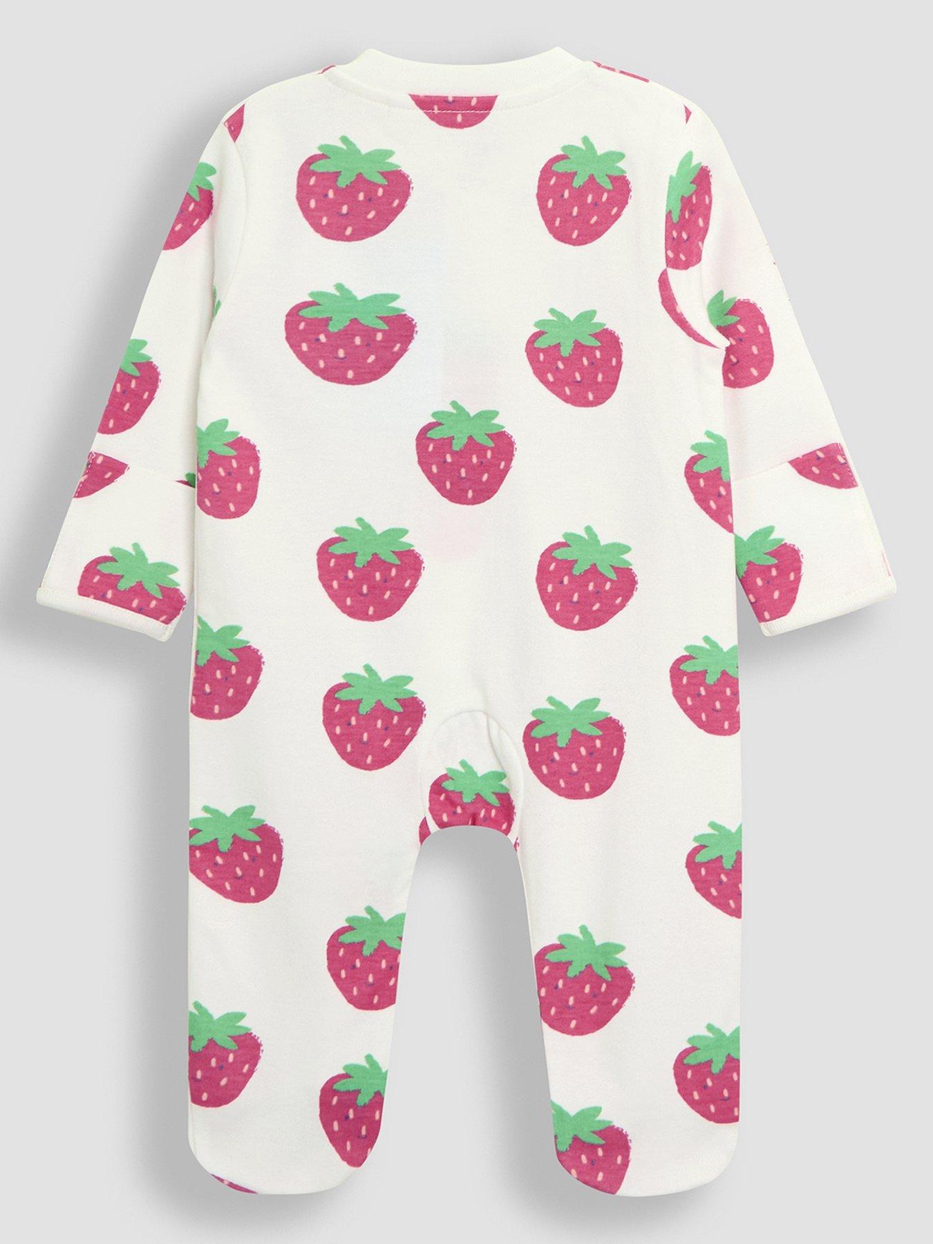 Image 3 of 4 of JoJo Maman Bebe Baby Girls 2-pack Strawberry Sleepsuit & Hat Set - White