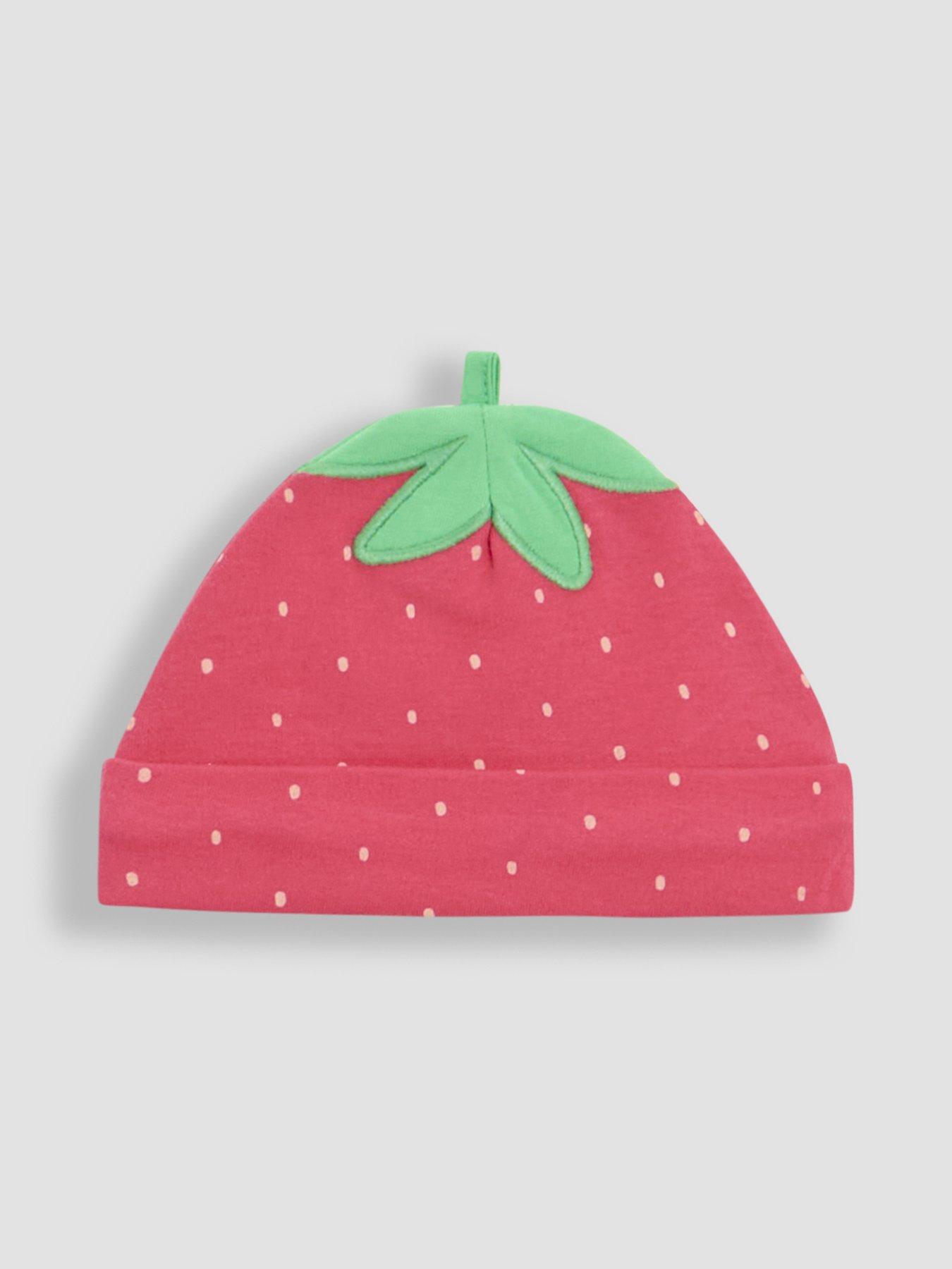 Image 4 of 4 of JoJo Maman Bebe Baby Girls 2-pack Strawberry Sleepsuit & Hat Set - White