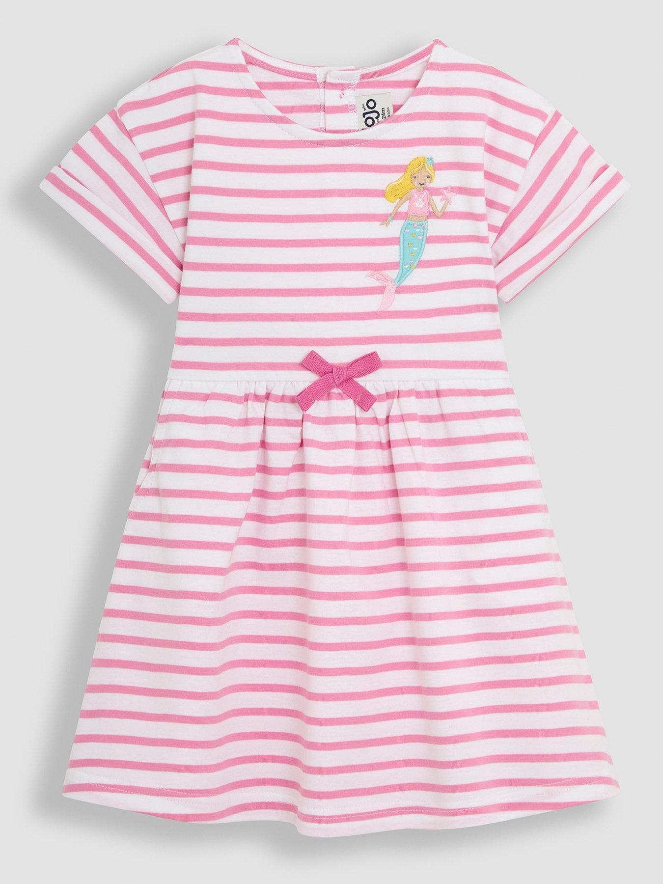 undefined Girls Mermaid Applique Stripe Dress - Pink