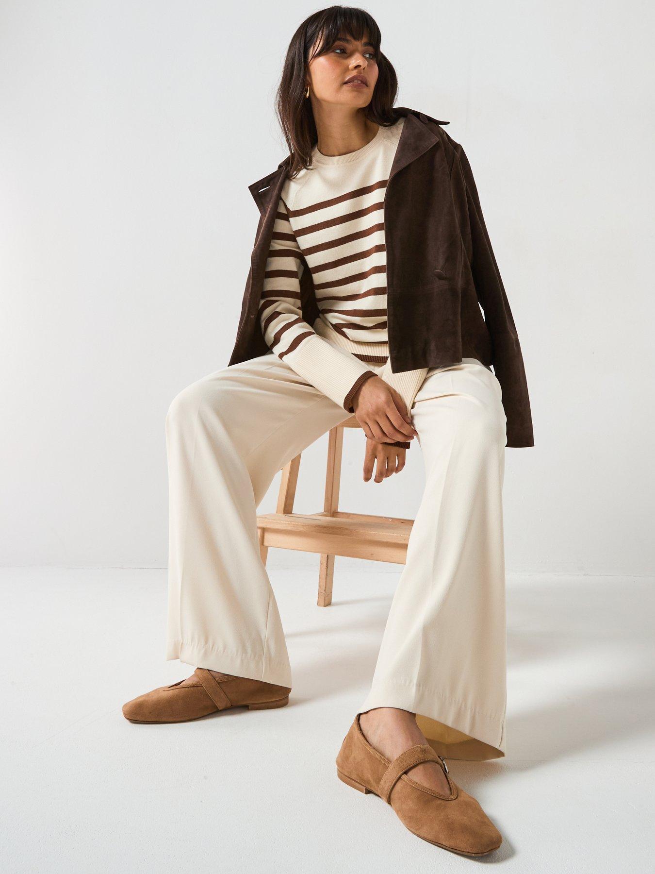 Image 5 of 6 of V by Very Classic Comfort Relaxed Crew Neck Stripe Jumper - Beige