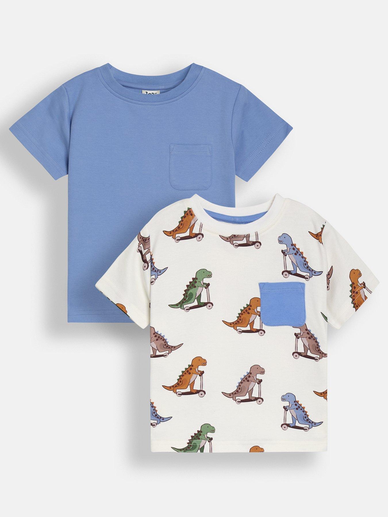 JoJo Maman Bebe Boys 2-Pack Scooting Dino Print  &  Plain T-Shirts - Beige