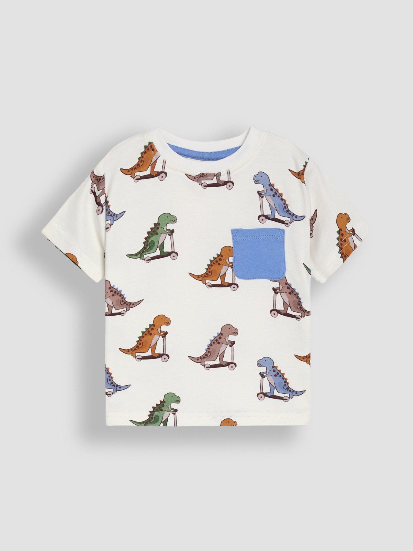 Image 2 of 7 of JoJo Maman Bebe Boys 2-Pack Scooting Dino Print &amp; Plain T-Shirts - Beige
