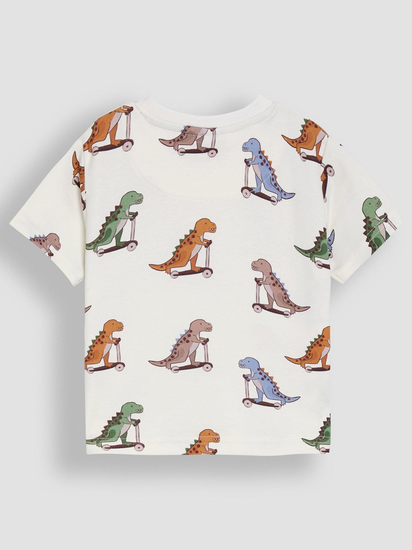 Image 3 of 7 of JoJo Maman Bebe Boys 2-Pack Scooting Dino Print &amp; Plain T-Shirts - Beige
