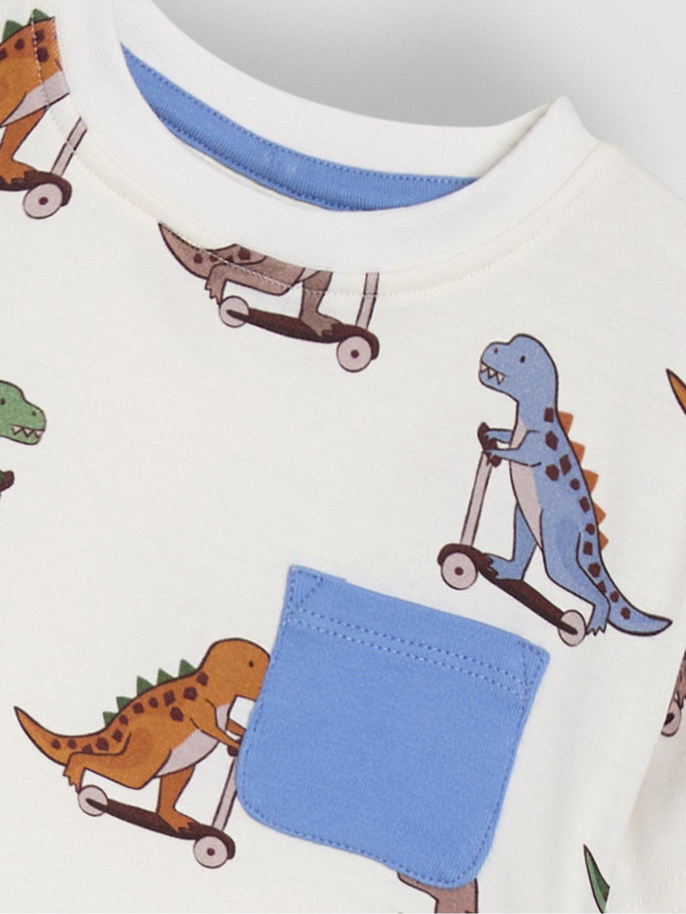 Image 6 of 7 of JoJo Maman Bebe Boys 2-Pack Scooting Dino Print &amp; Plain T-Shirts - Beige