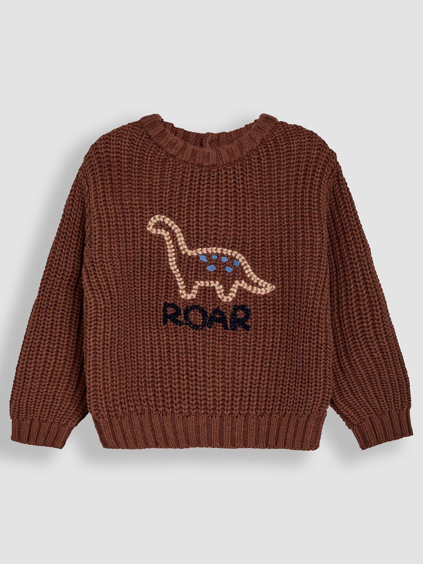 undefined Boys Embroidered Dino Jumper - Brown