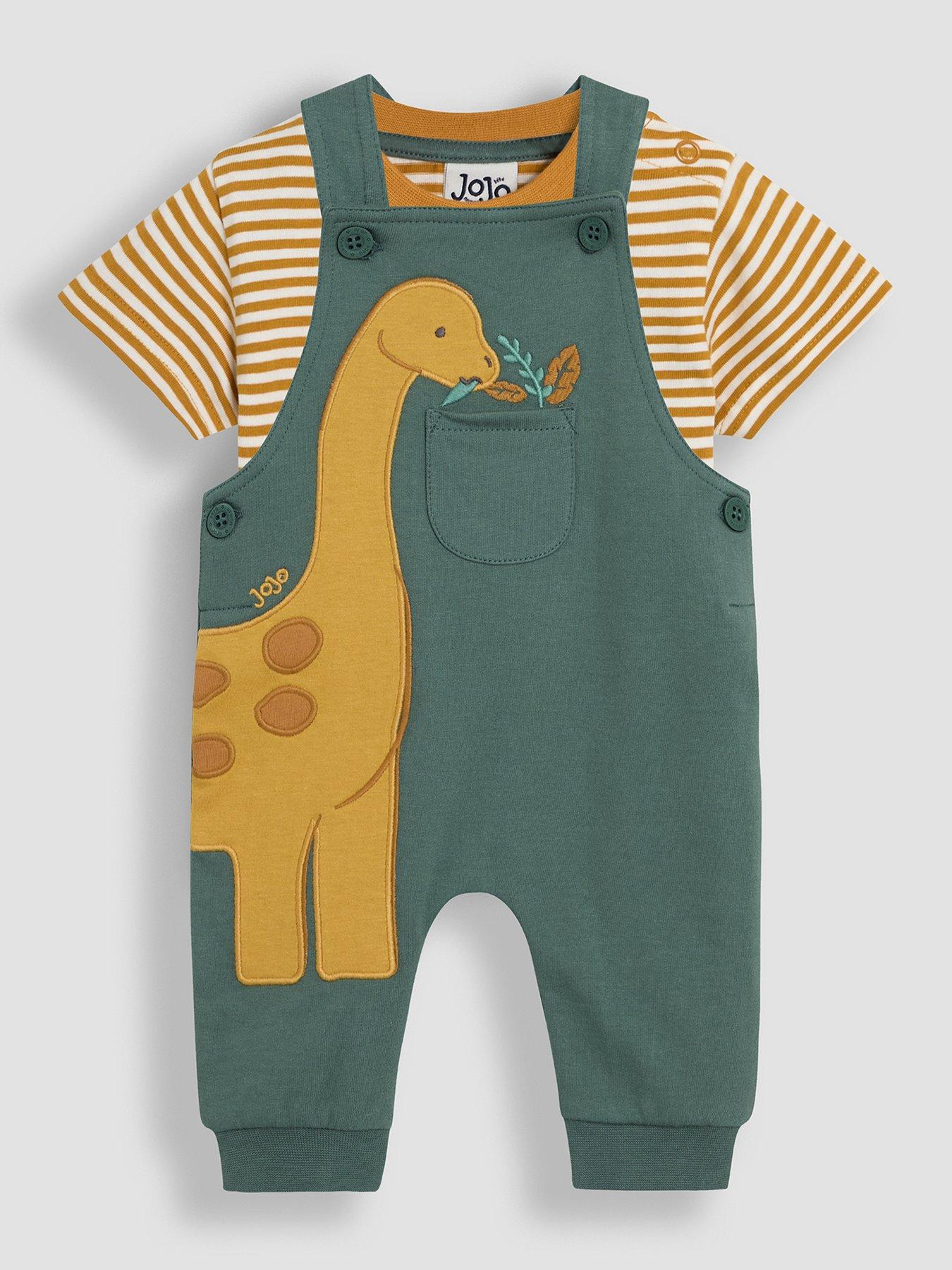 undefined Baby Boys 2-piece Diplodocus Applique Dungarees & T-shirt - Khaki