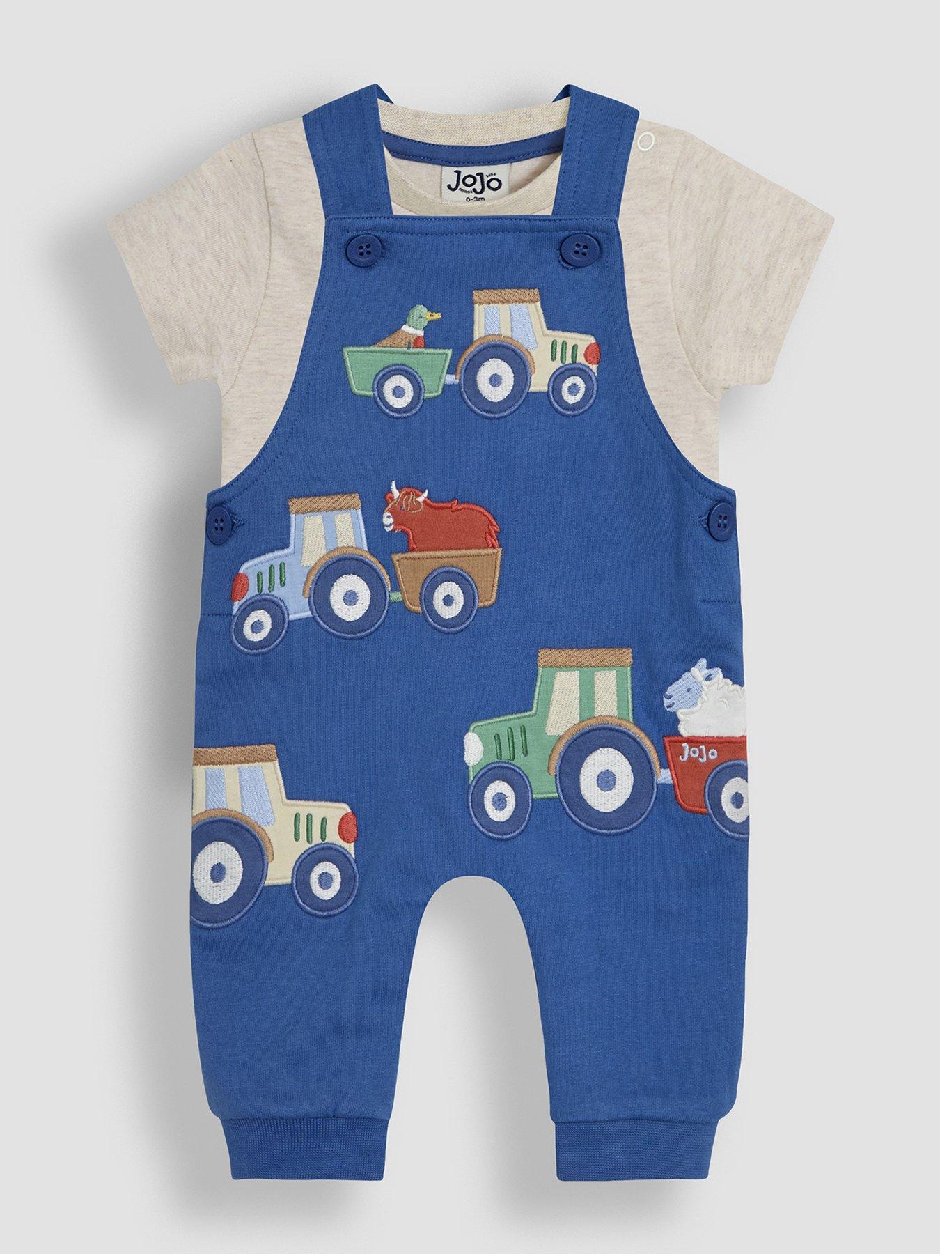 undefined Baby Boys 2-piece Tractor Applique Dungarees & T-shirt Set - Blue