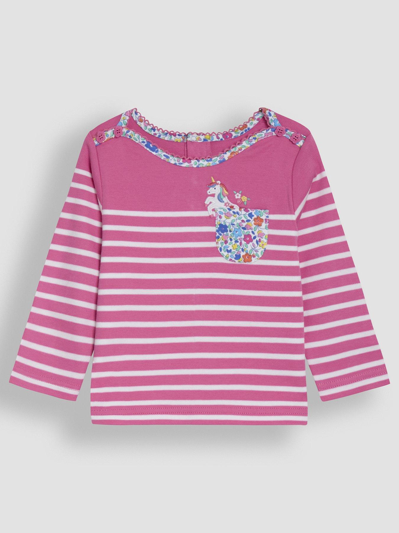 undefined Girls Unicorn Pocket Breton Top - Pink