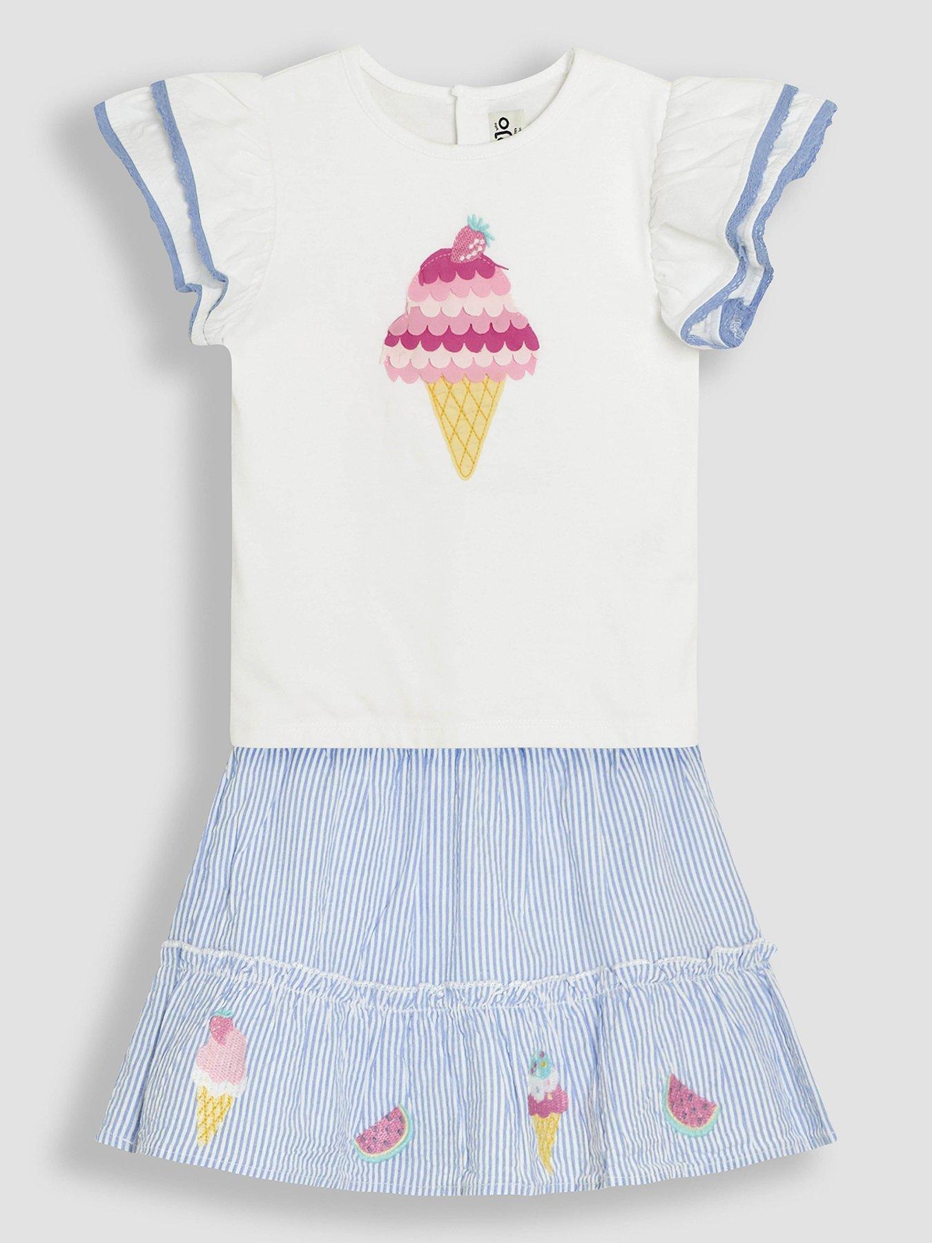 undefined Girls Ice Cream Applique Frill T-shirt & Skirt Set - Blue