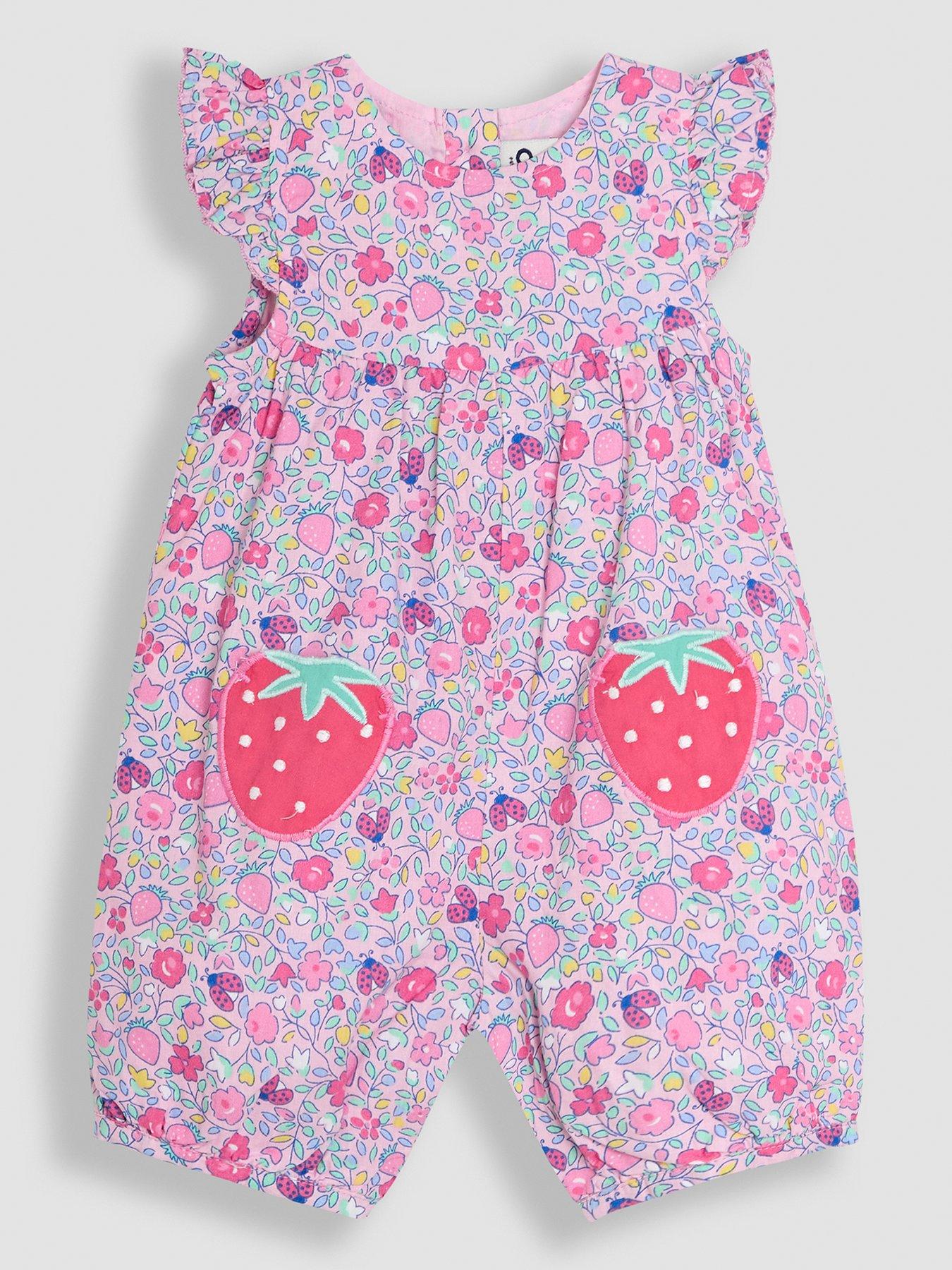 undefined Girls Strawberry Applique Pocket Pretty Sunsuit - Pink