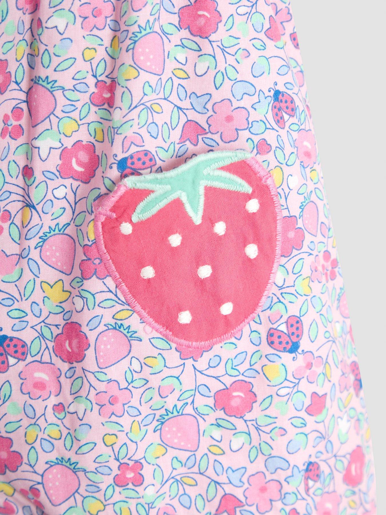 Image 2 of 3 of JoJo Maman Bebe Girls Strawberry Applique Pocket Pretty Sunsuit - Pink