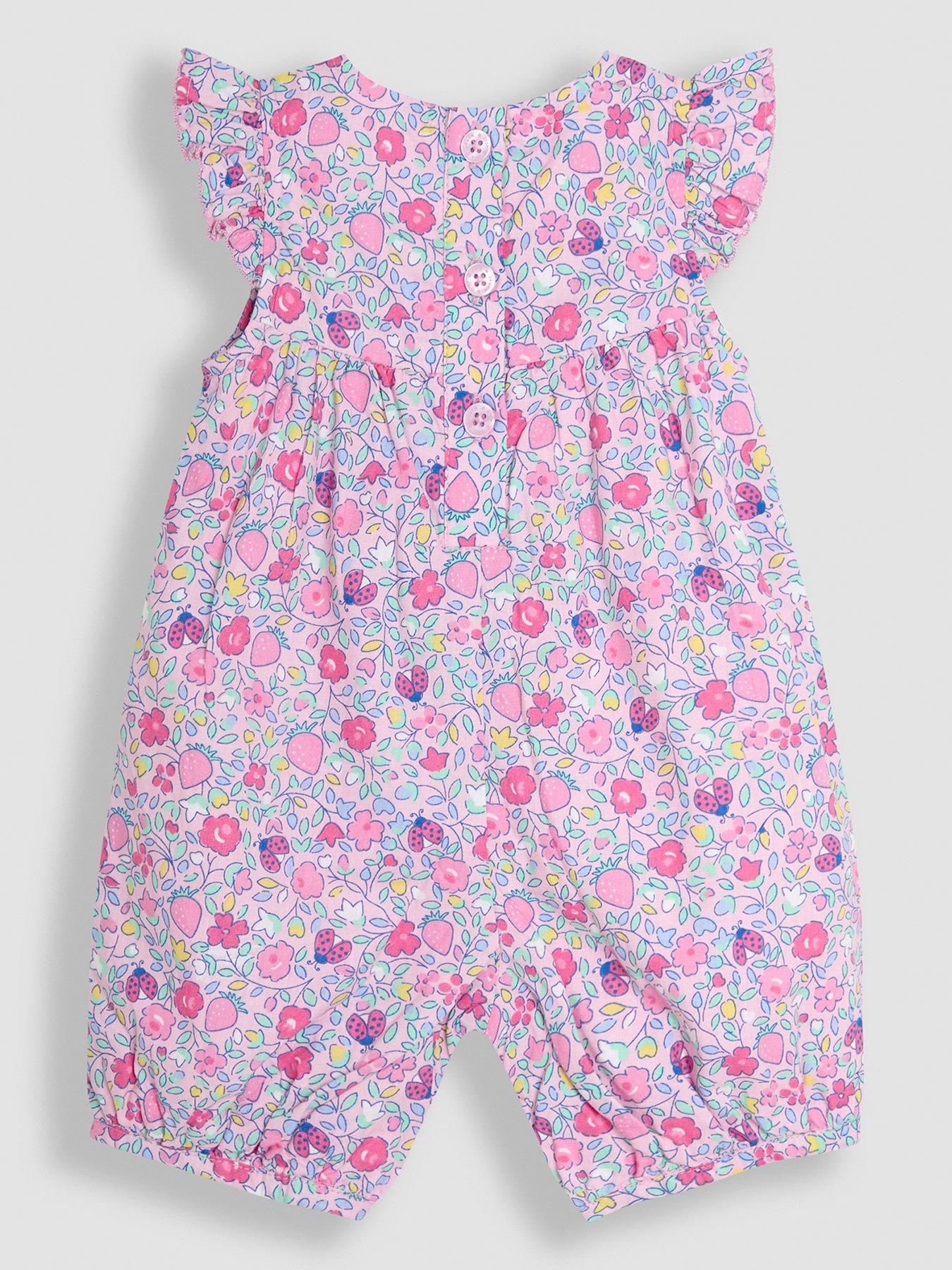 Image 3 of 3 of JoJo Maman Bebe Girls Strawberry Applique Pocket Pretty Sunsuit - Pink