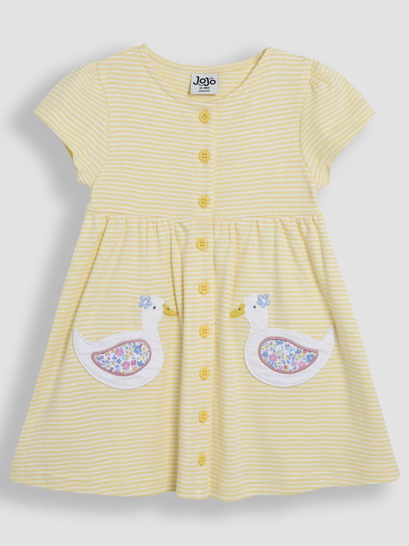 JoJo Maman Bebe Girls Duck Applique Pockets Button Through Dress - Yellow
