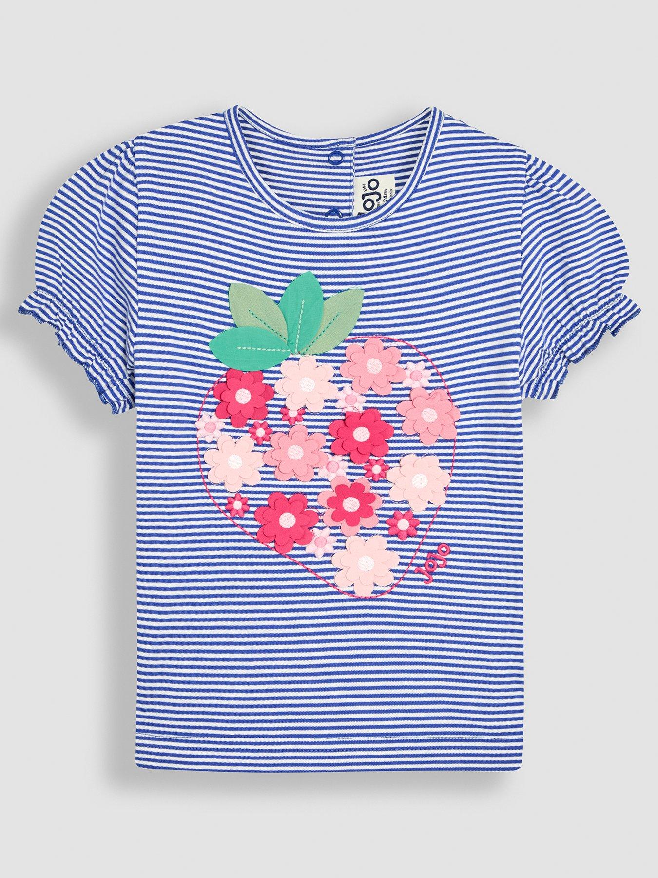 undefined Girls Strawberry Applique Puff Sleeve T-Shirt - Blue