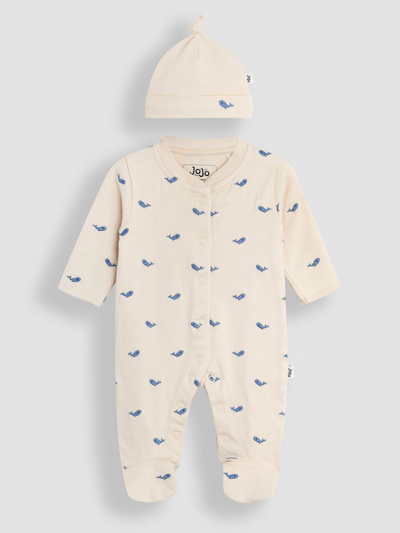undefined Baby Boys 2-pack Embroidered Whale Sleepsuit & Hat Set - Beige