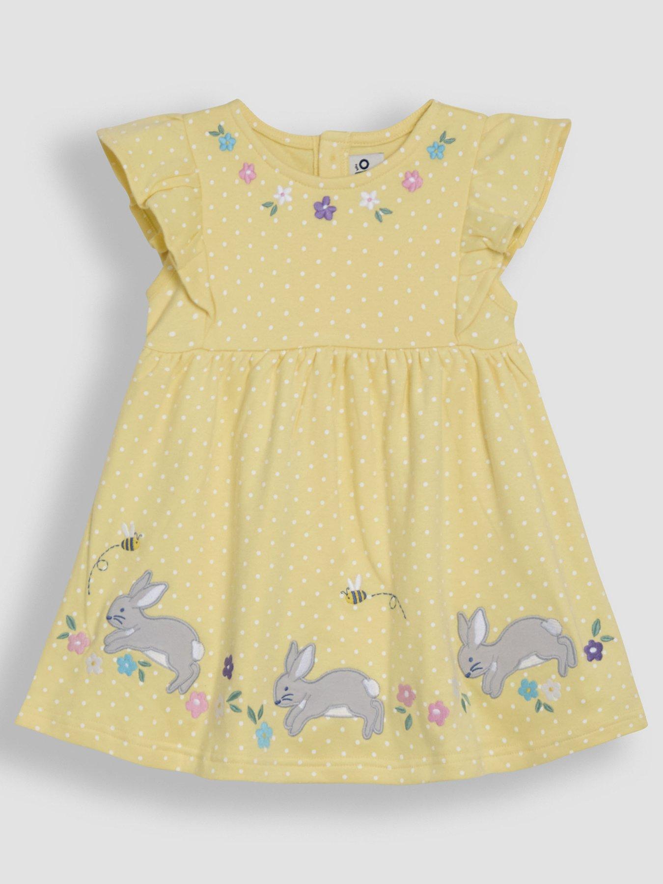 undefined Girls Bunny Applique Frill Shoulder Summer Dress - Yellow