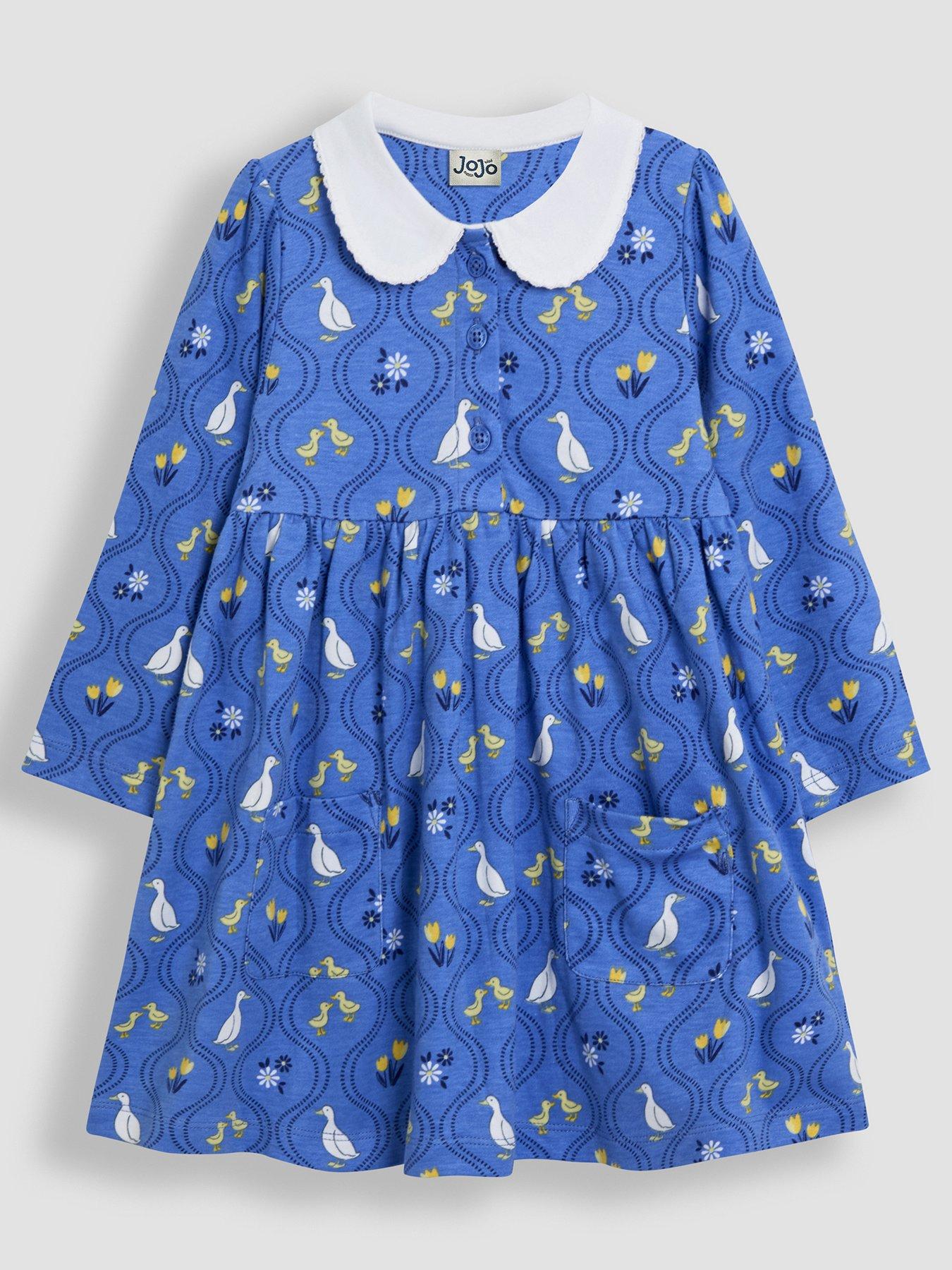 undefined Girls Duck Floral Peter Pan Collar Dress - Blue