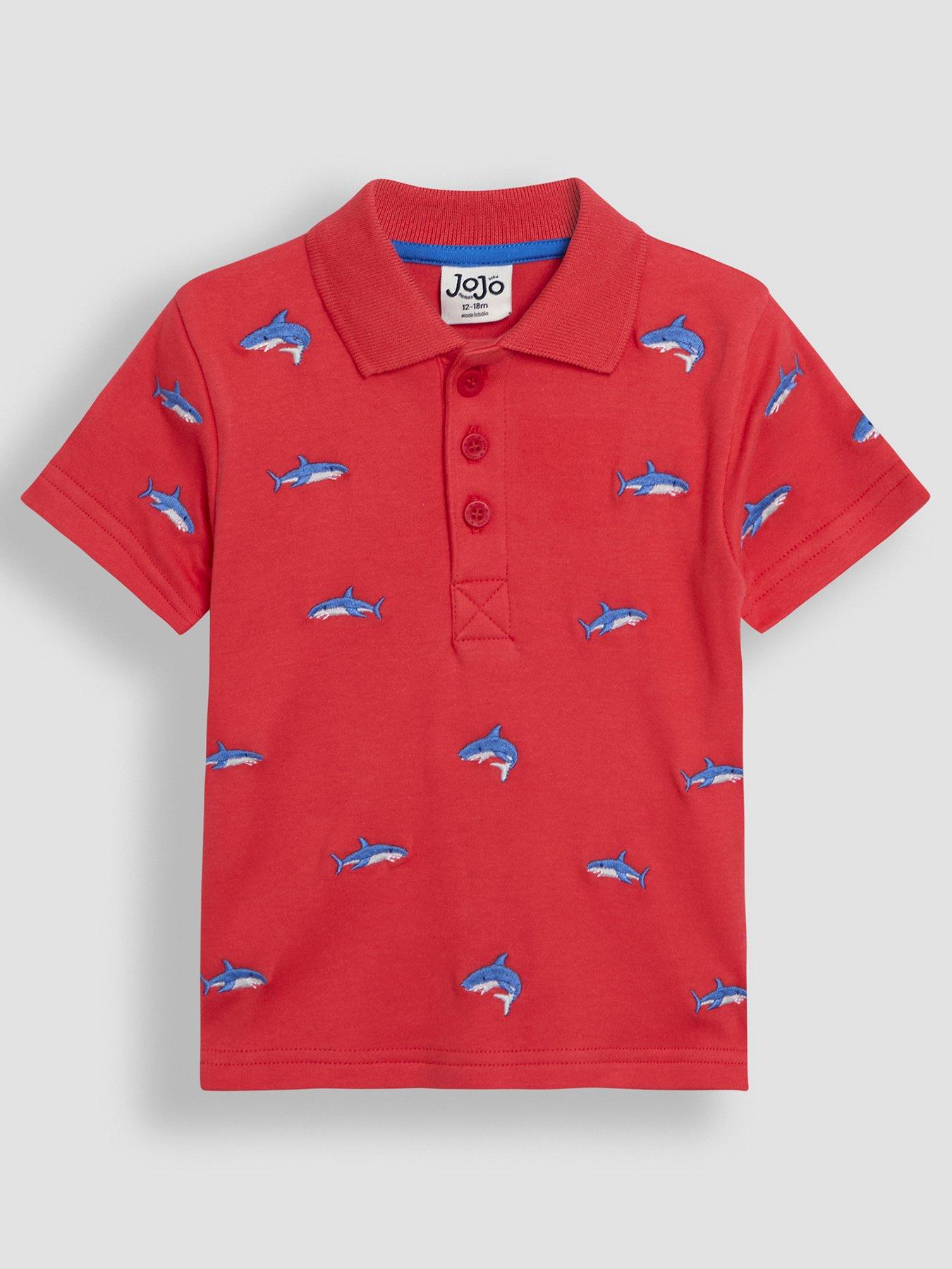 undefined Boys Shark Embroidered Polo Shirt - Red