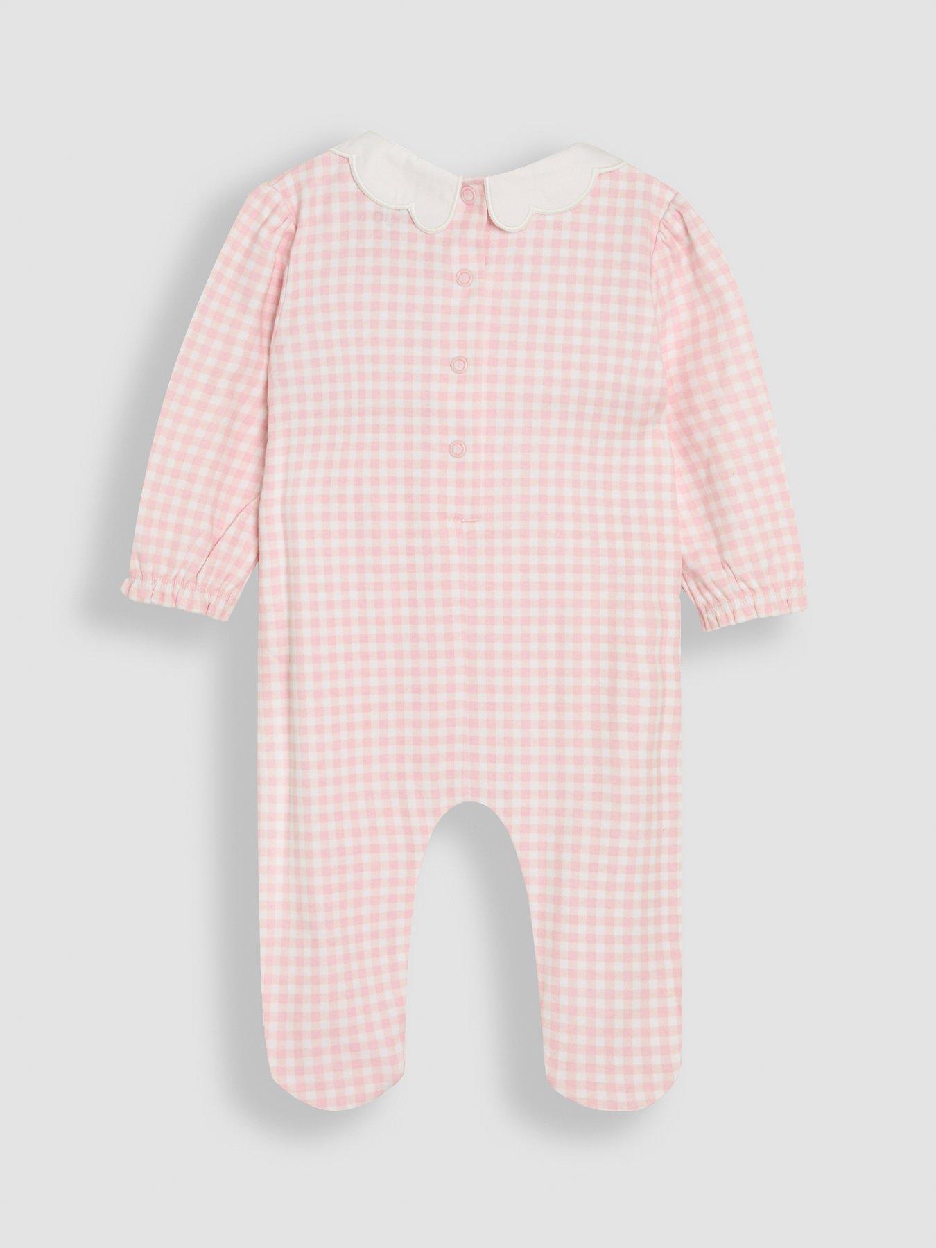 JoJo Maman Bebe Baby Girls Strawberry Smocked Sleepsuit Pink Very