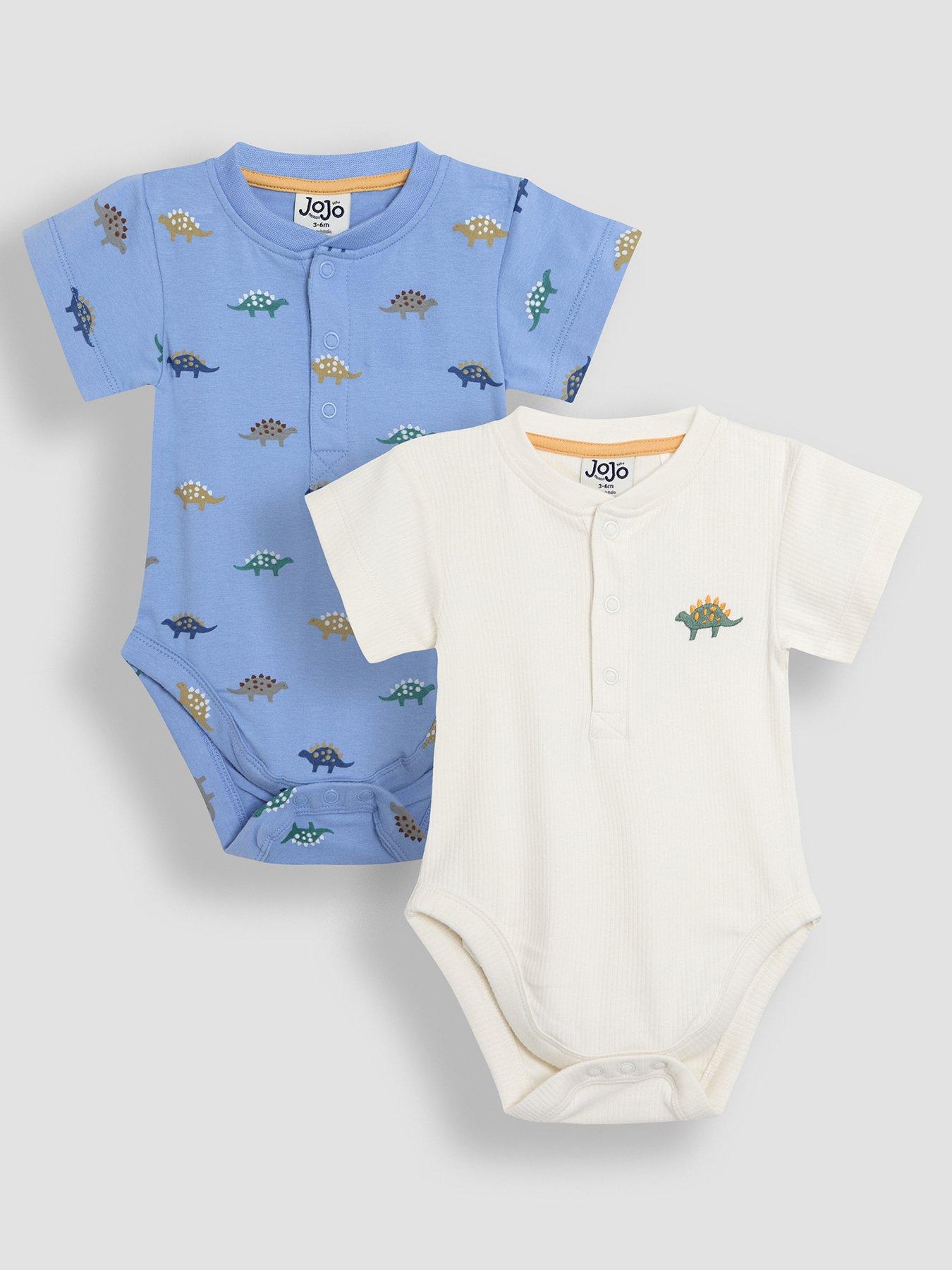 undefined Baby Boys 2 Pack Stegosaurus & Plain Short Sleeve Bodysuits - Blue