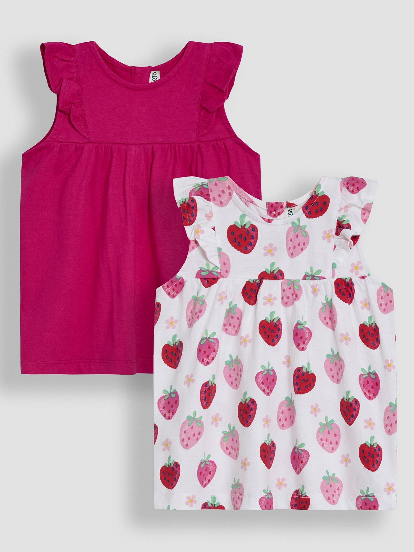 undefined Girls 2-Pack Strawberry Floral Frill Sleeve T-Shirts - Pink