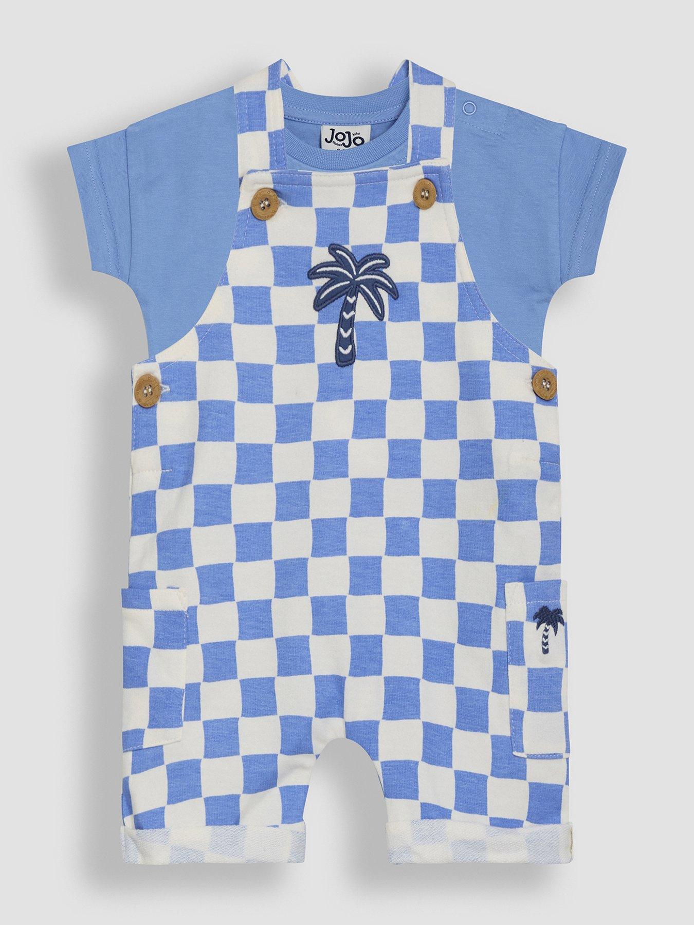 undefined Baby Boys 2-Piece Checkerboard Print Dungarees  &  T-Shirt Set - Blue/White