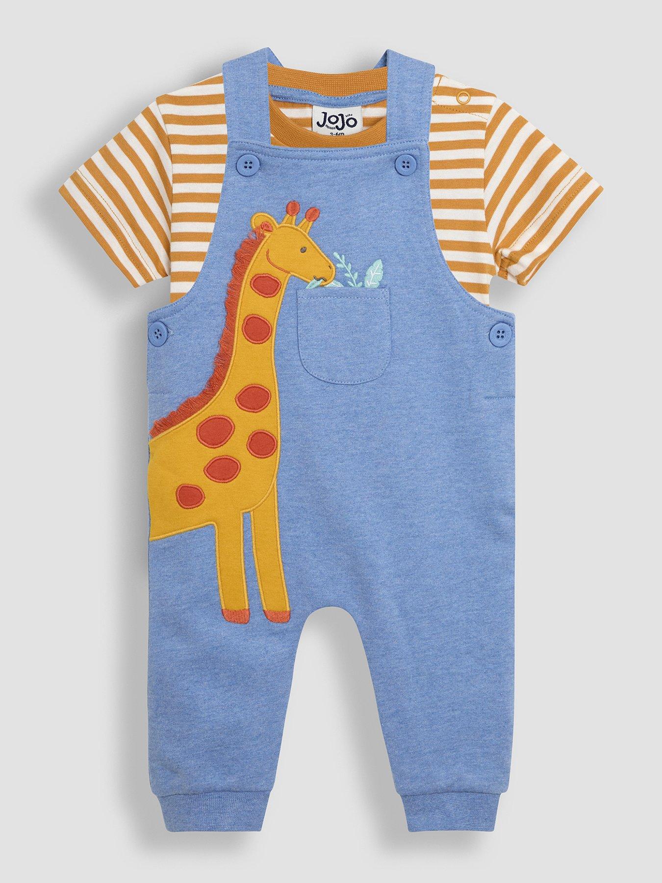 undefined Baby Boys 2-piece Giraffe Applique Dungarees & T-shirt Set - Blue