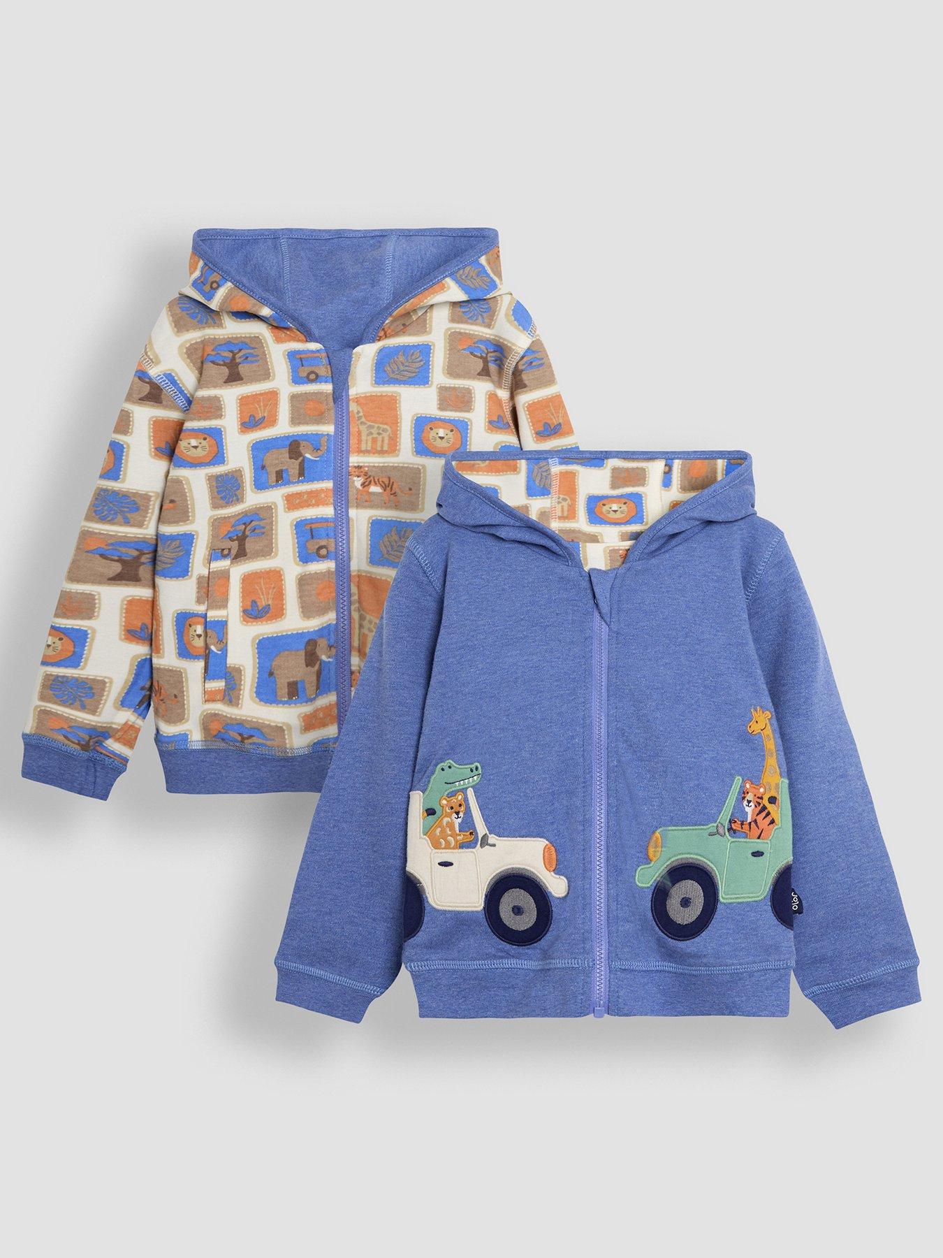 undefined Boys Safari Animals Applique Reversible Hoodie - Blue