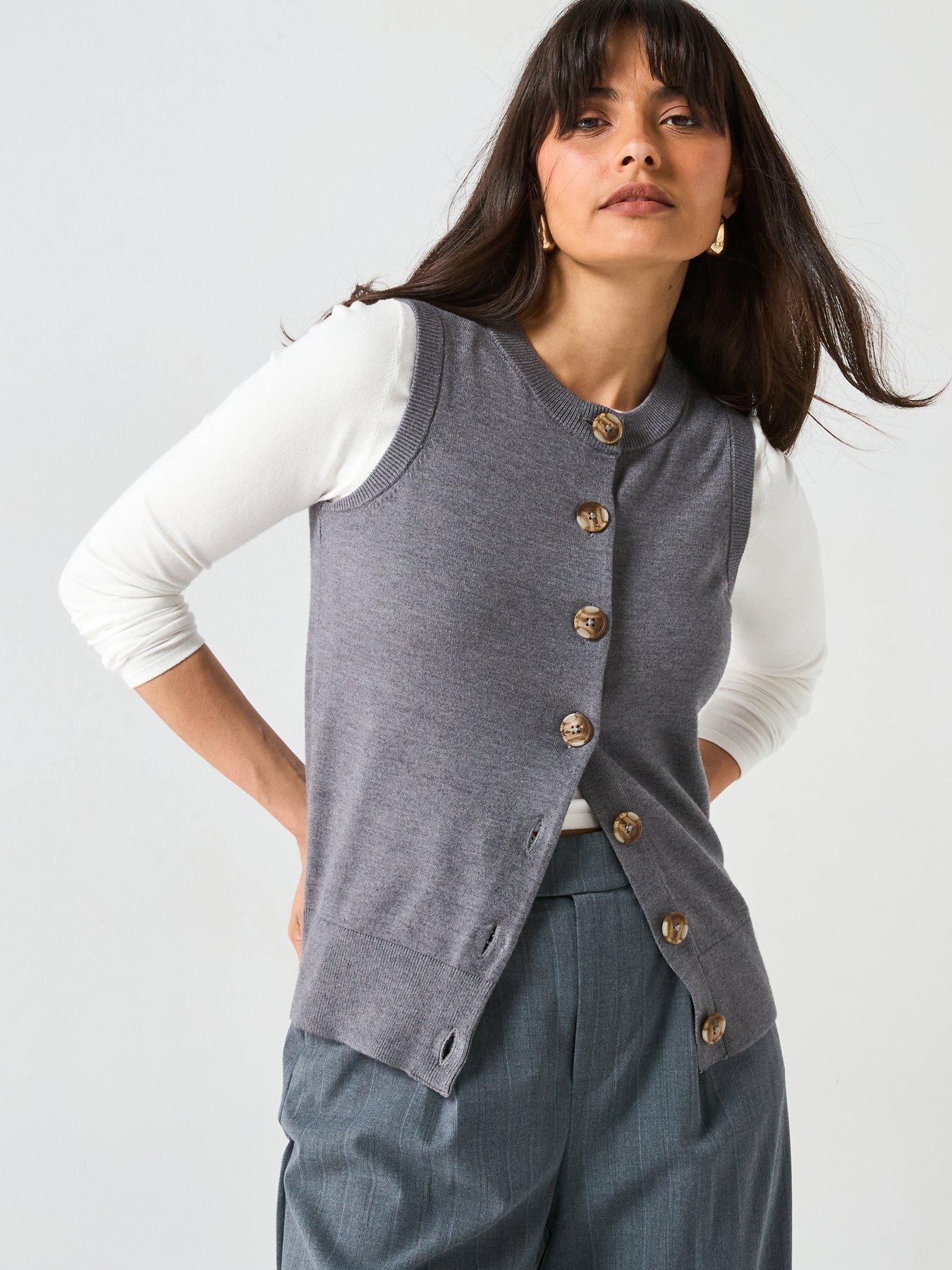 V by Very Classic Comfort Button Through Sleeveless Tank - Grey