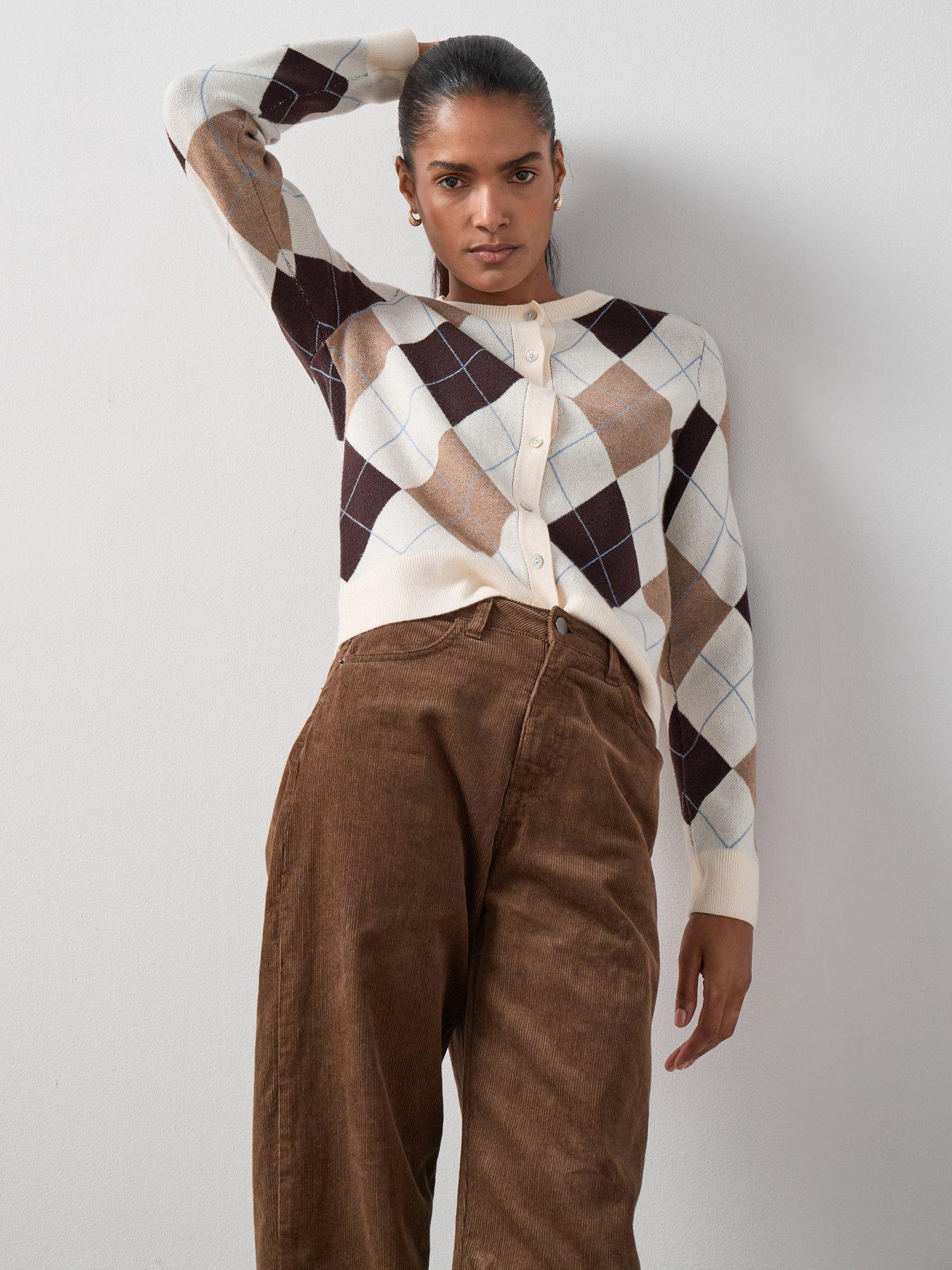 The Very Collection Classic Comfort Crew Neck Argyle Cardigan - Multi