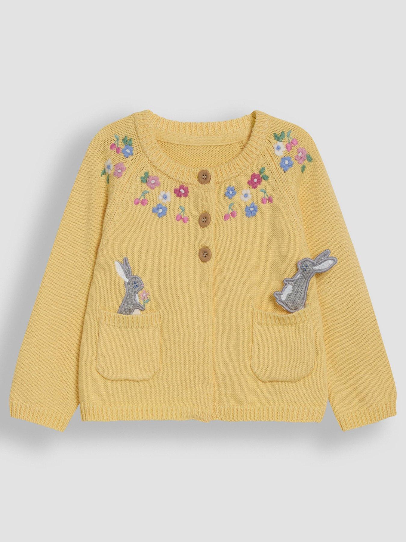 Image 1 of 3 of JoJo Maman Bebe Girls Bunny Applique Pet In Pocket Cardigan - Yellow